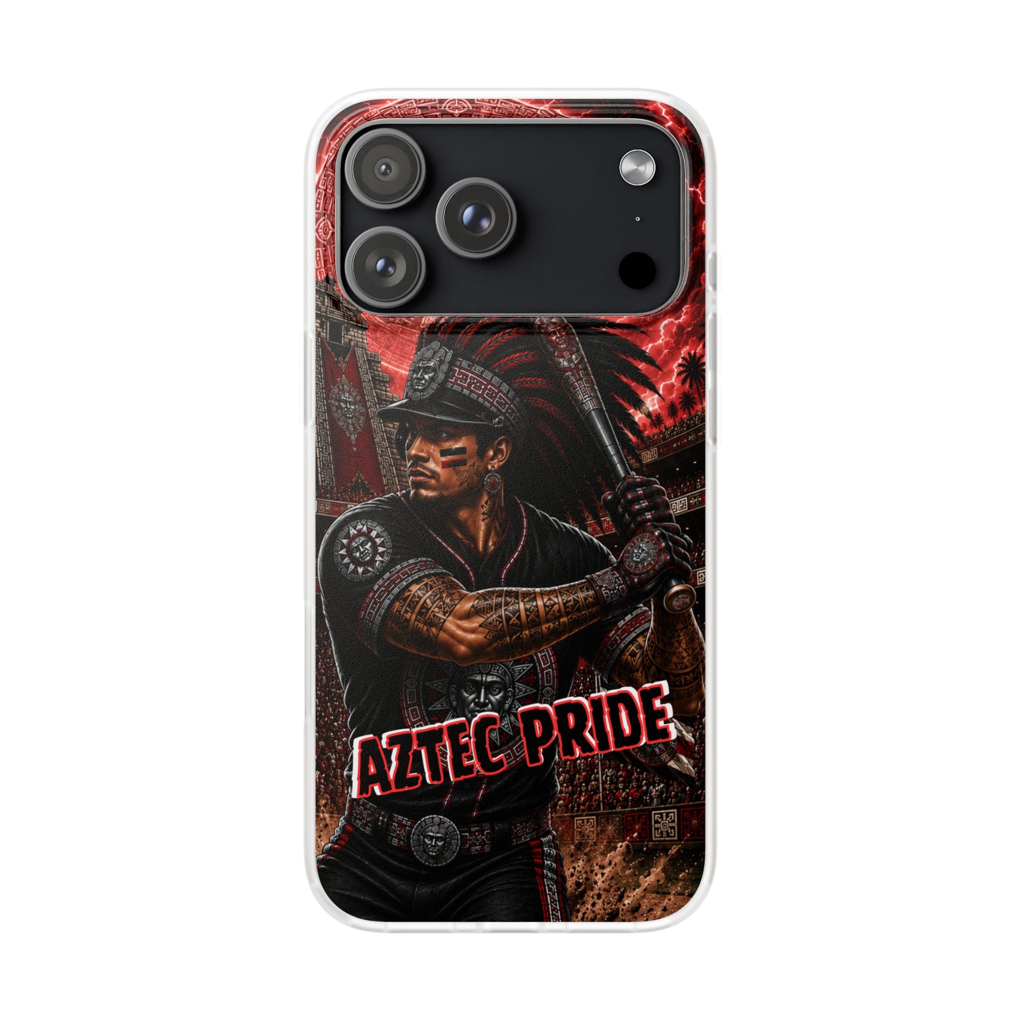 Aztec Baseball Warrior – Flexi Phone Case (iPhone & Samsung • Clear TPU • Made & Shipped in the USA • 🚚 FREE USA Shipping • Personalized Option)