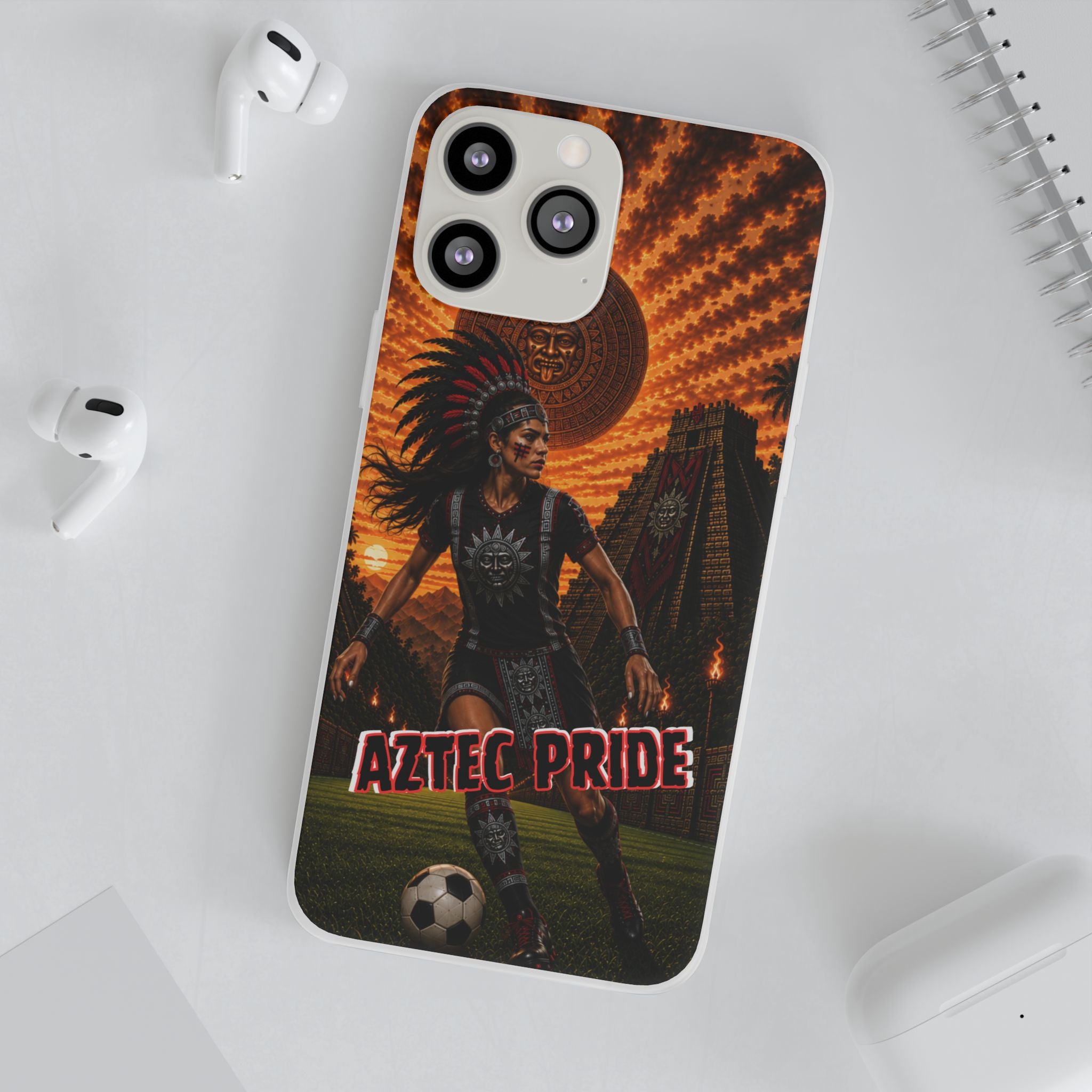 Aztec Soccer Female Warrior – Flexi Phone Case (iPhone & Samsung • Clear TPU • Made & Shipped in the USA • 🚚 FREE USA Shipping • Personalized Option)