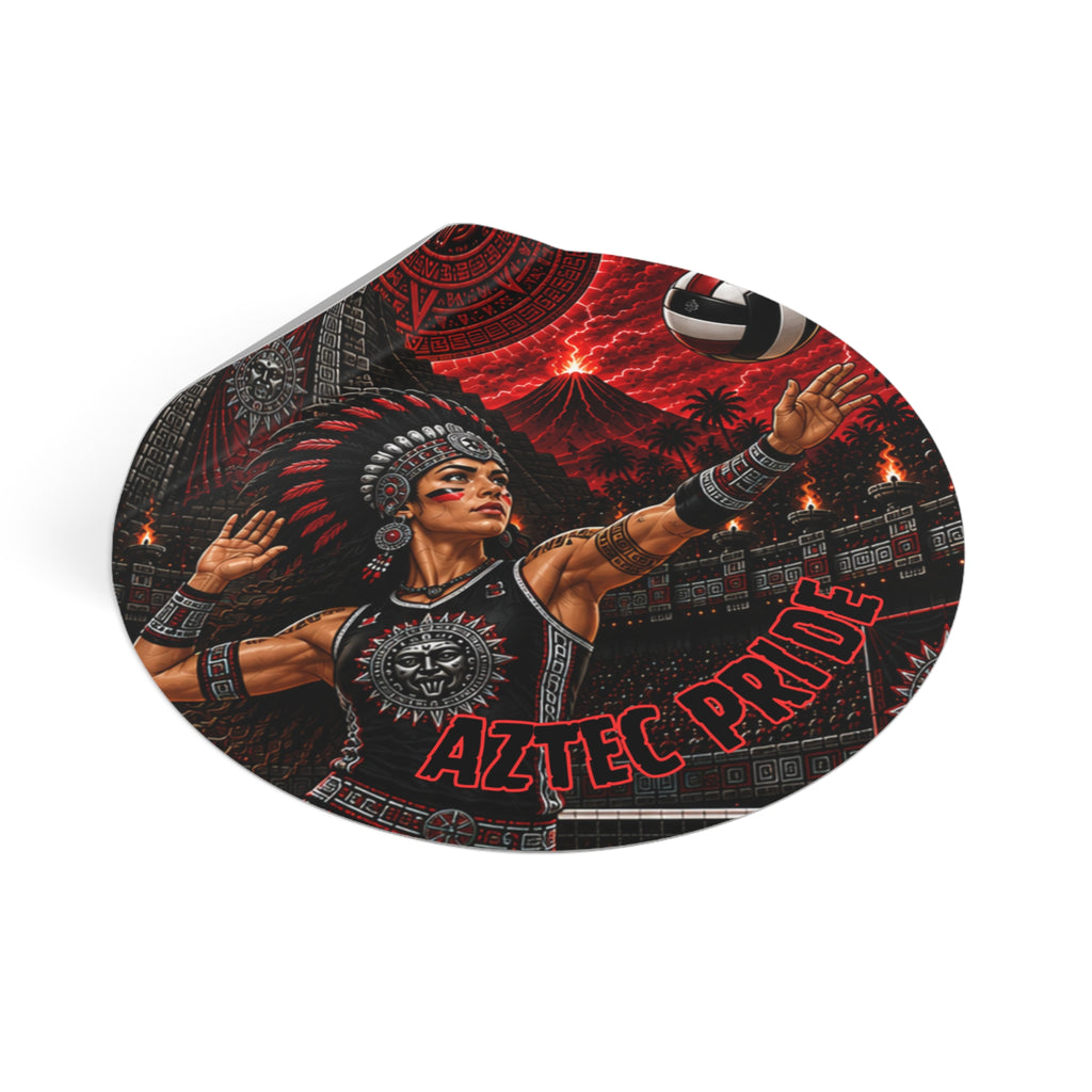 Aztec Volleyball Warrior Round Vinyl Sticker – Waterproof Matte Decal (2”–6”) | Aztec-Inspired AI Art | GringoArte