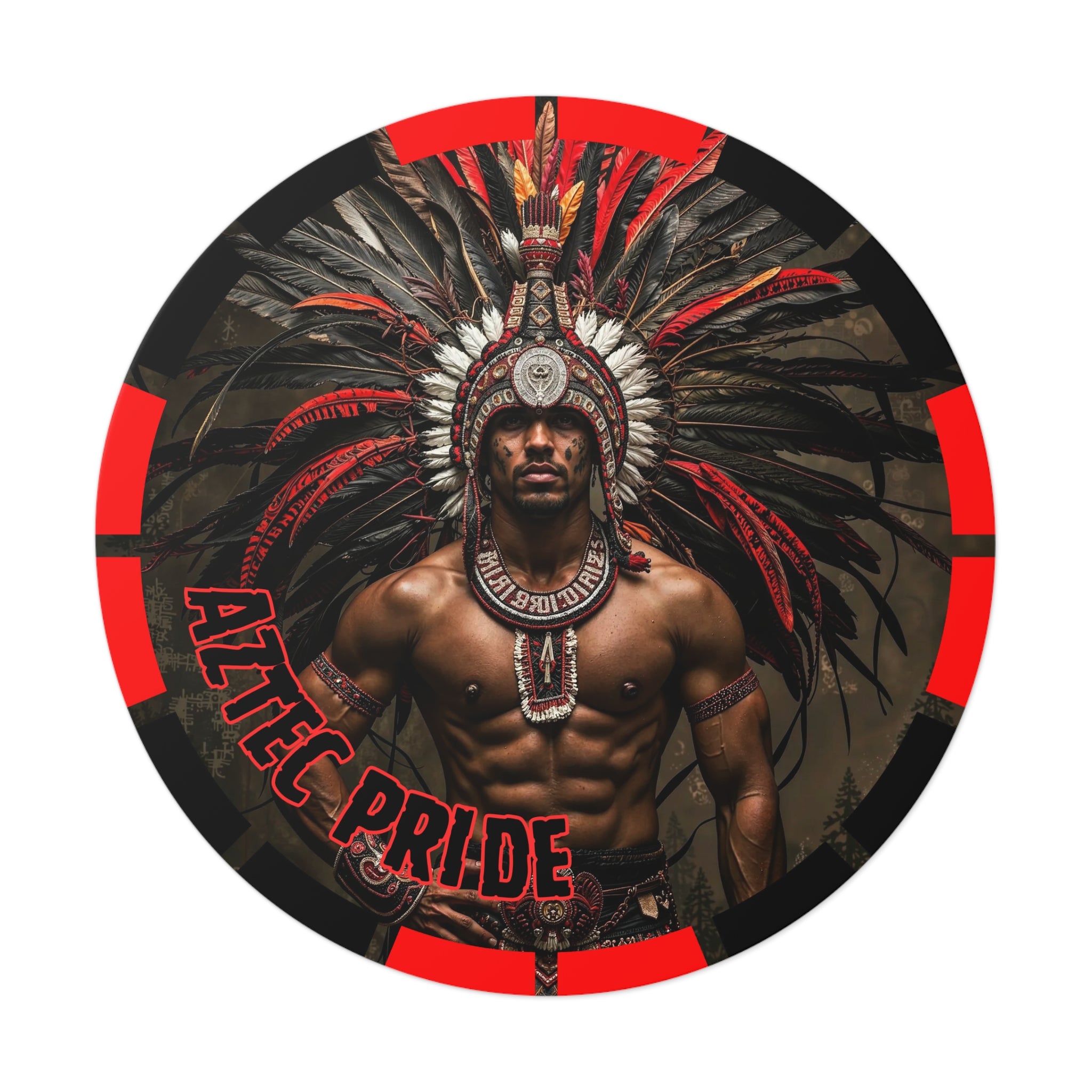 Aztec Warrior Eagle Round Vinyl Sticker – Waterproof Matte Decal (2”–6”)