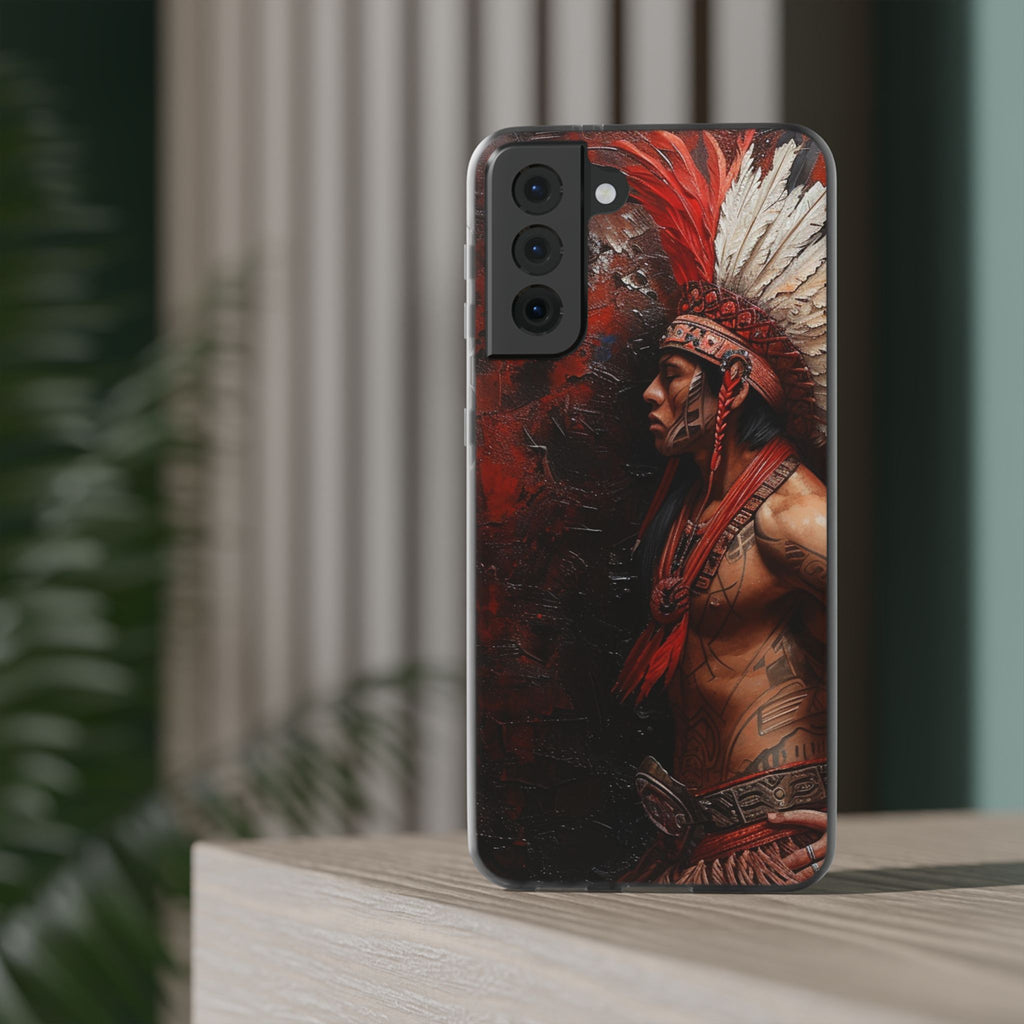 Aztec Noble Warrior – Flexi Phone Case (iPhone & Samsung • Clear TPU • Made in USA • Personalized Option)