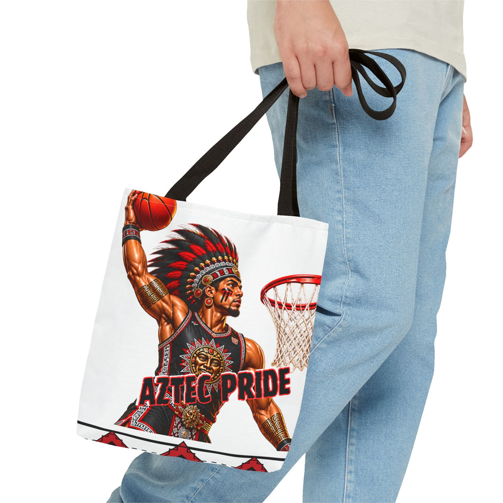 Aztec Basketball Dunk Warrior Tote Bag | Aztec-Inspired AI Art • Made & Shipped in the USA • 🚚 FREE USA Shipping • FREE Personalization