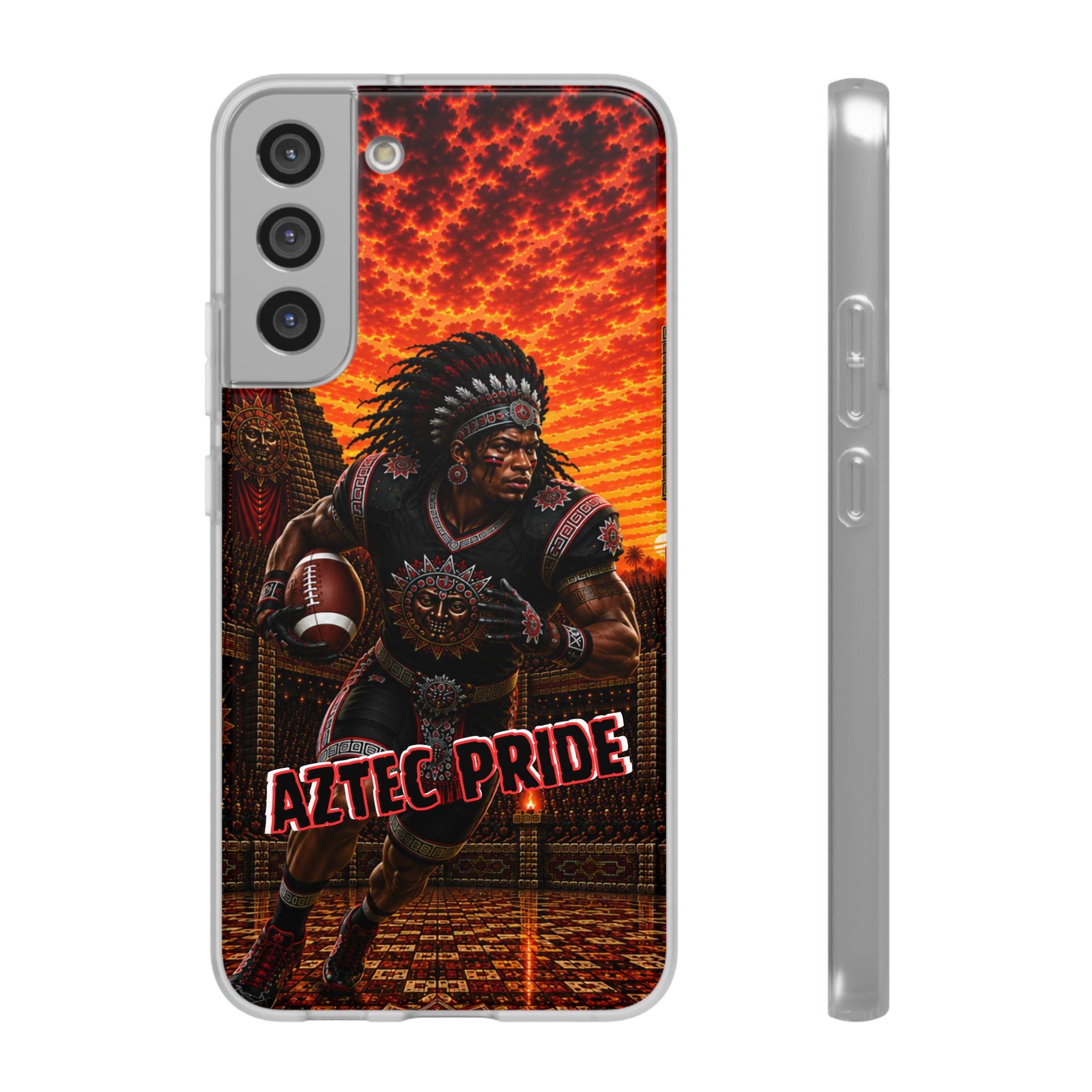 Aztec Football Warrior – Flexi Phone Case (iPhone & Samsung • Clear TPU • Made & Shipped in the USA • 🚚 FREE USA Shipping • Personalized Option)