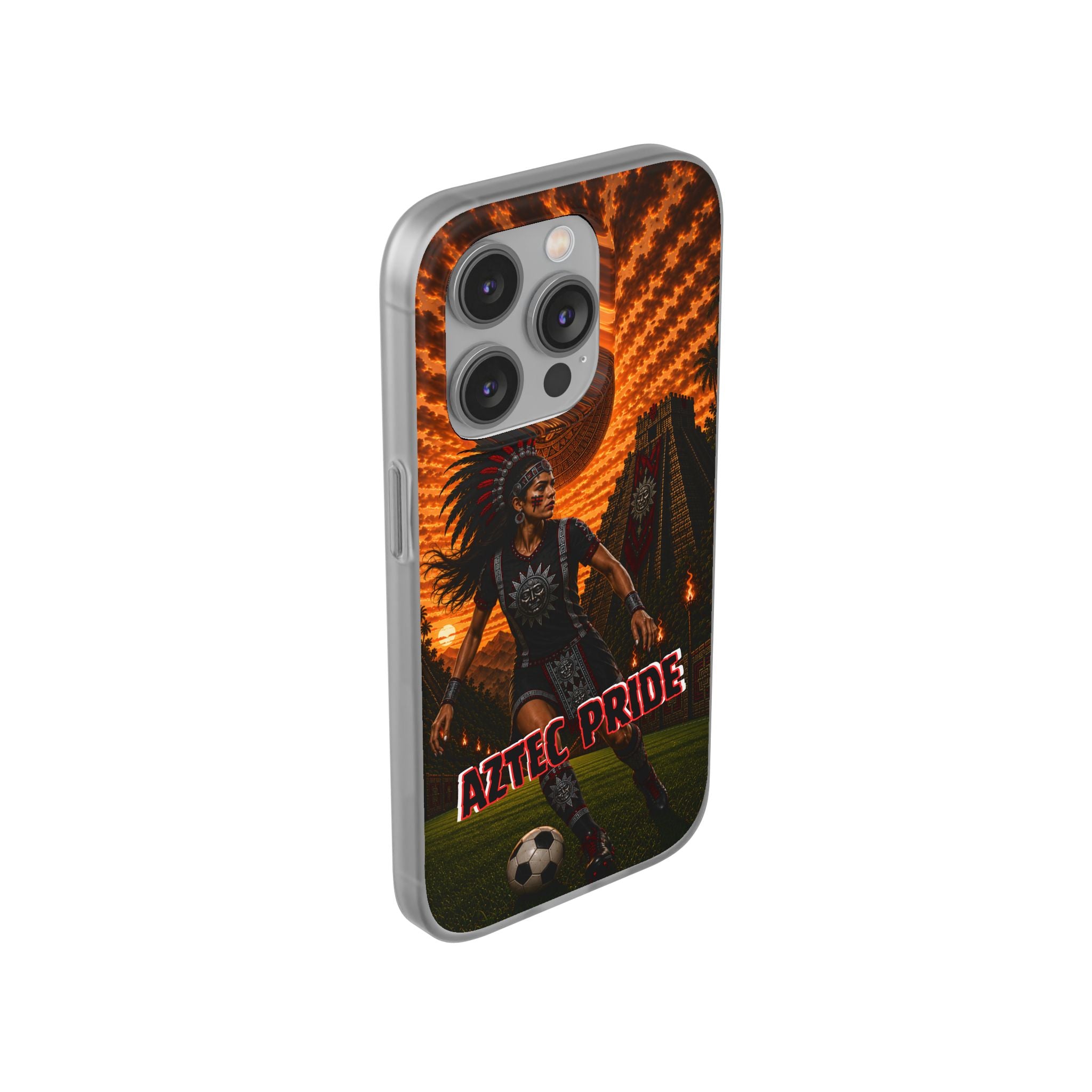 Aztec Soccer Female Warrior – Flexi Phone Case (iPhone & Samsung • Clear TPU • Made & Shipped in the USA • 🚚 FREE USA Shipping • Personalized Option)