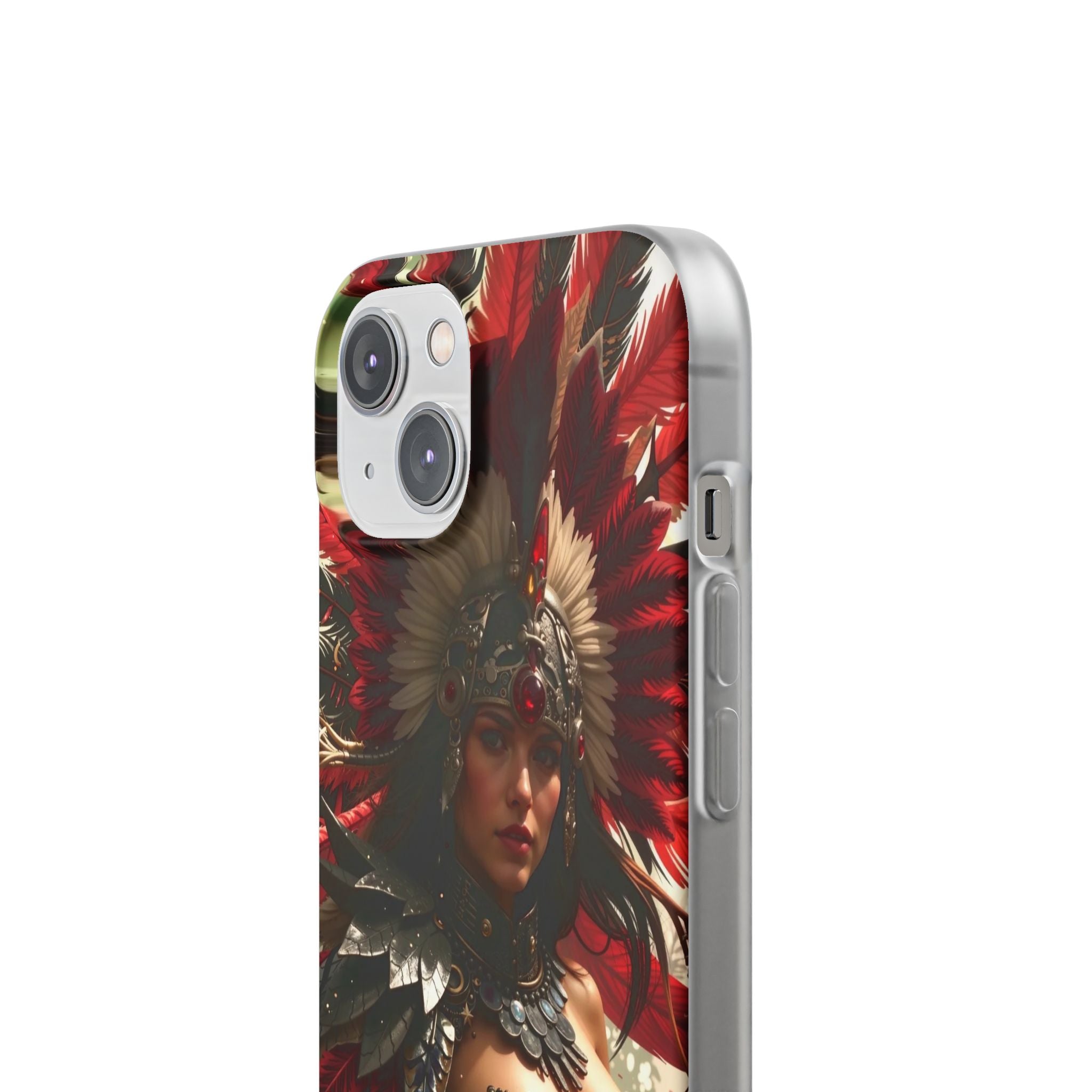 Aztec Blood Feather Goddess – Flexi Phone Case (iPhone & Samsung • Clear TPU • Made in USA • Personalized Option)