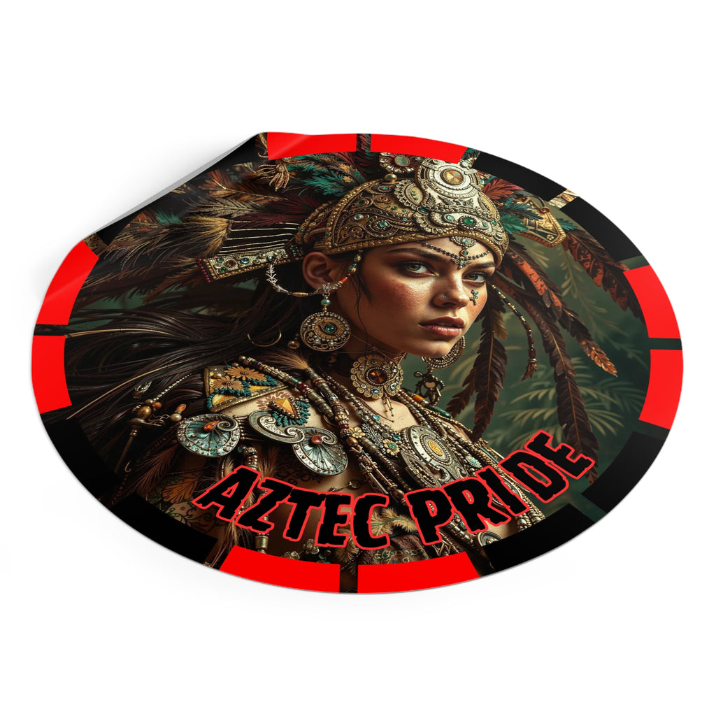 Aztec Warrior Goddess Round Vinyl Sticker – Waterproof Matte Decal (2”–6”)