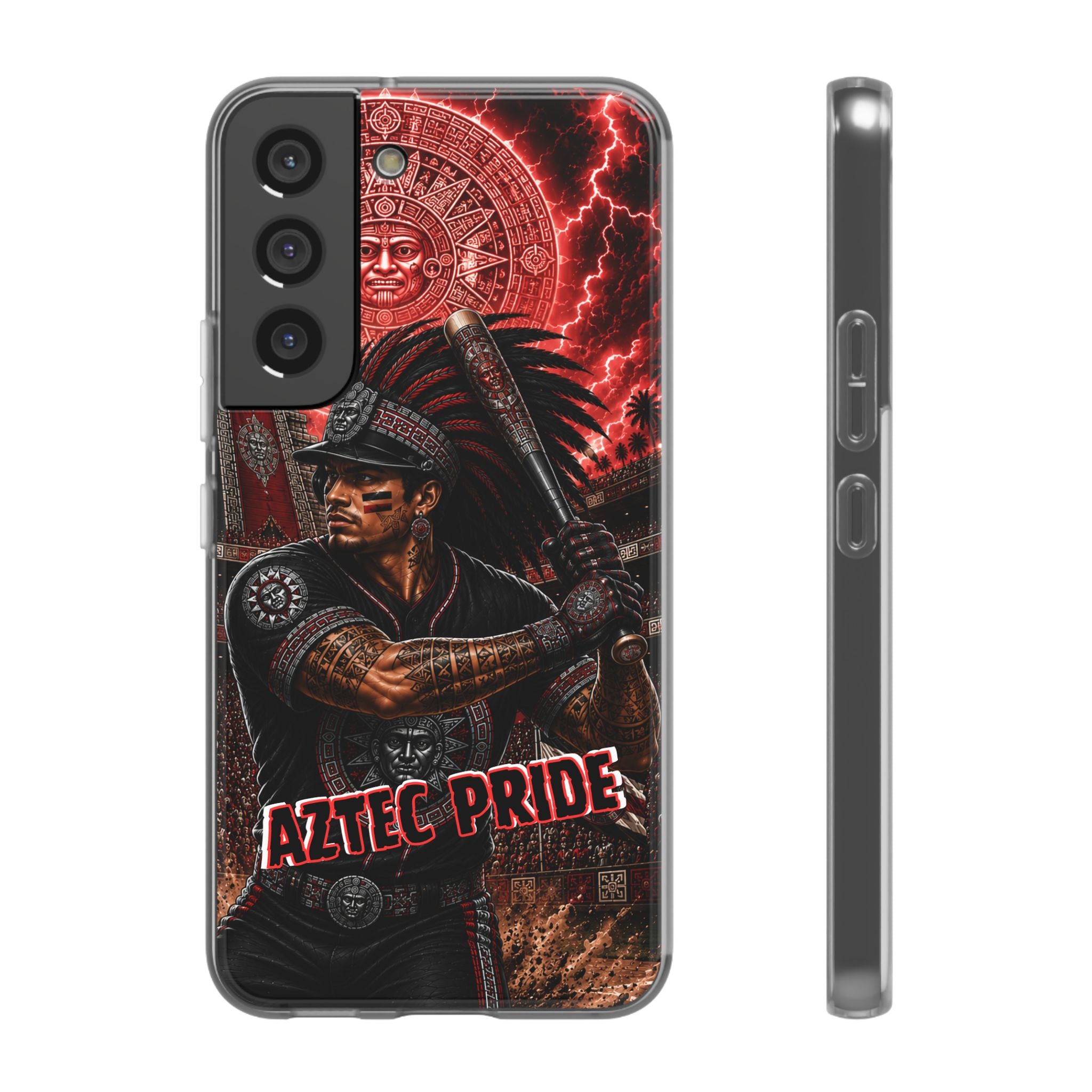 Aztec Baseball Warrior – Flexi Phone Case (iPhone & Samsung • Clear TPU • Made & Shipped in the USA • 🚚 FREE USA Shipping • Personalized Option)