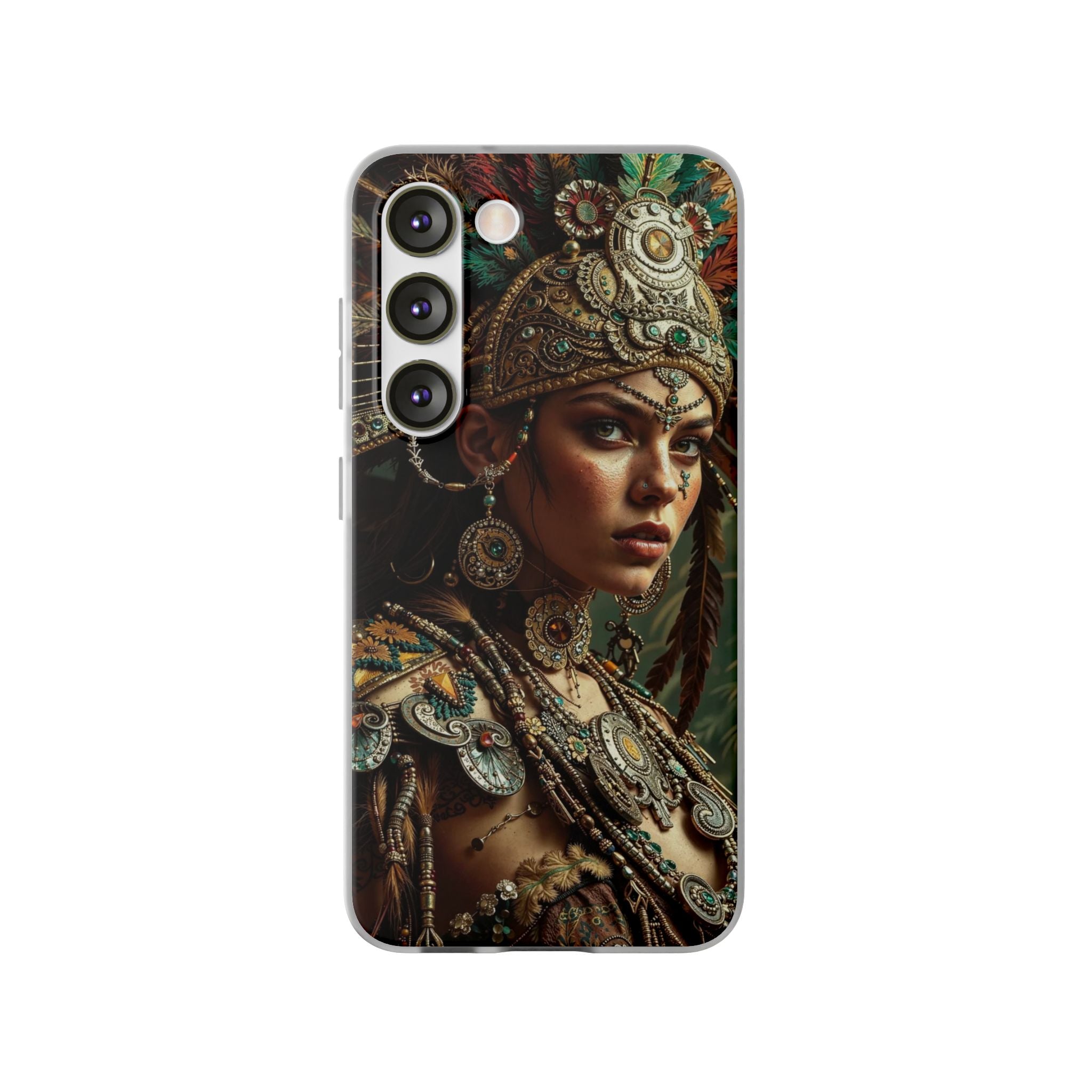 Aztec Warrior Goddess – Flexi Phone Case (iPhone & Samsung • Clear TPU • Made in USA • Personalized Option)