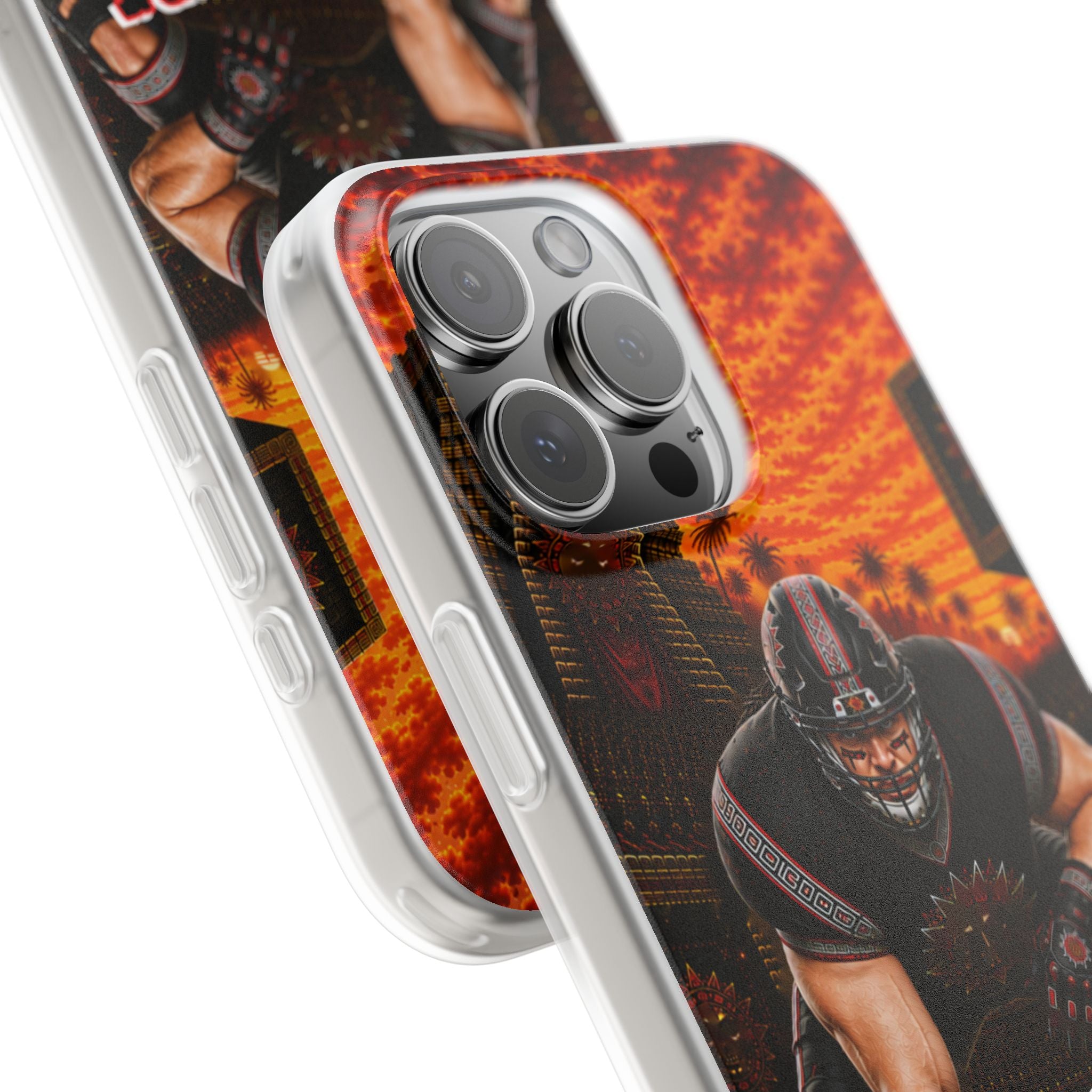 Aztec Football Warrior – Flexi Phone Case (iPhone & Samsung • Clear TPU • Made & Shipped in the USA • 🚚 FREE USA Shipping • Personalized Option)