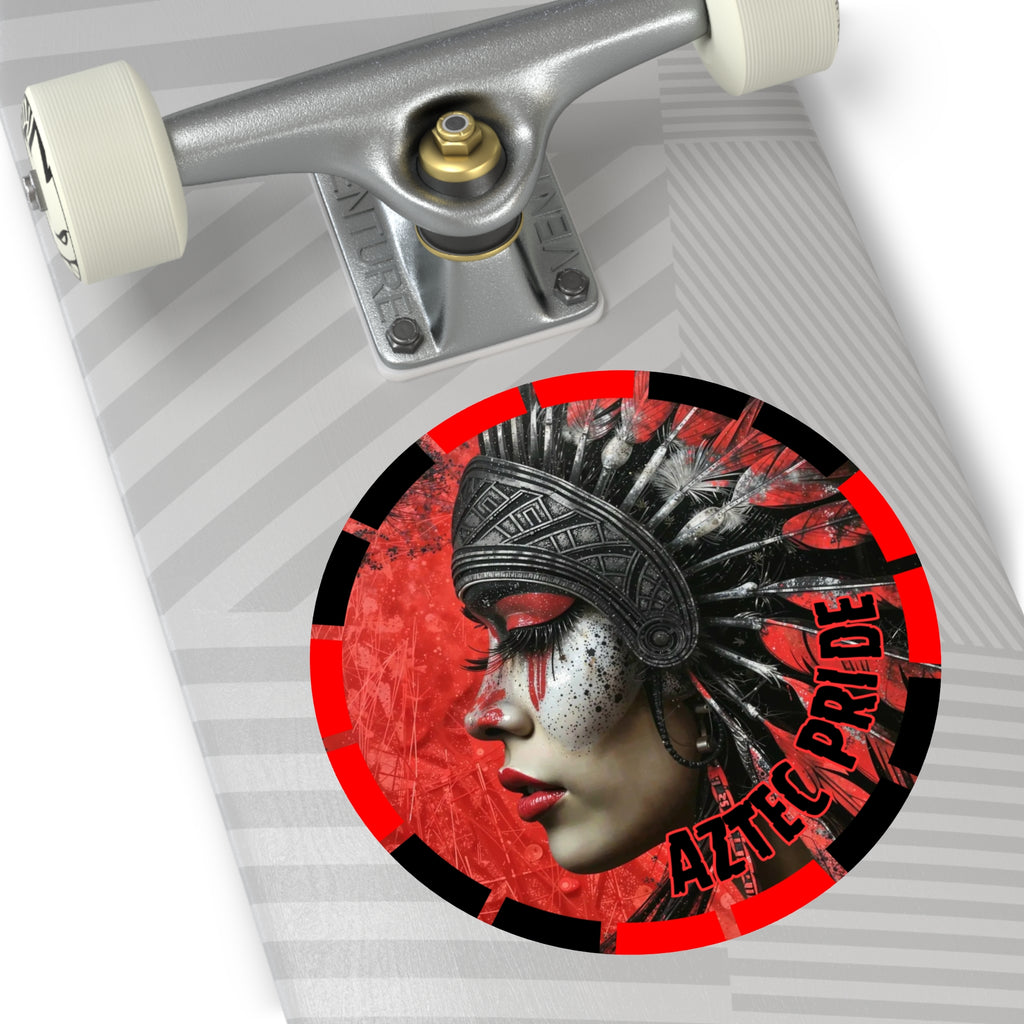 Aztec Fearless Goddess Round Vinyl Sticker – Waterproof Matte Decal (2”–6”)
