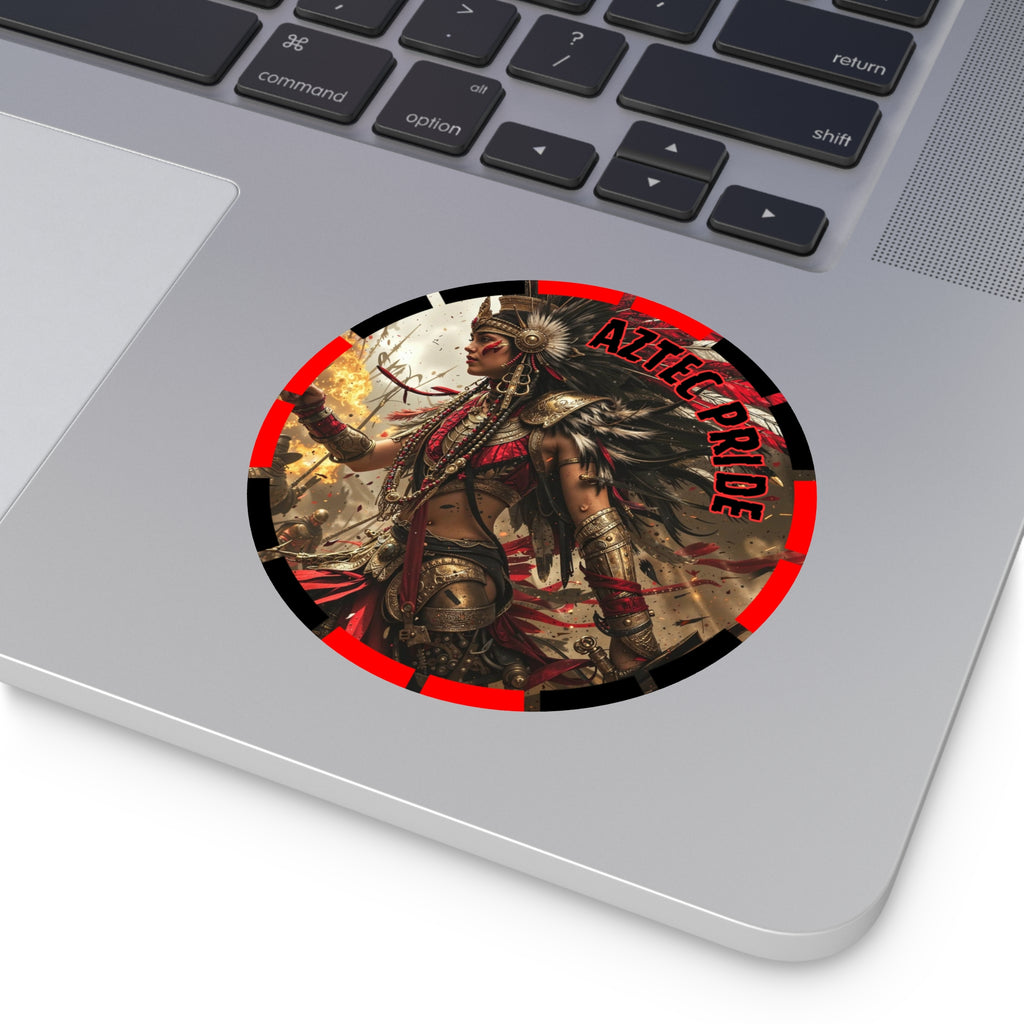 Aztec Warrior Queen Round Vinyl Sticker – Waterproof Matte Decal (2”–6”)