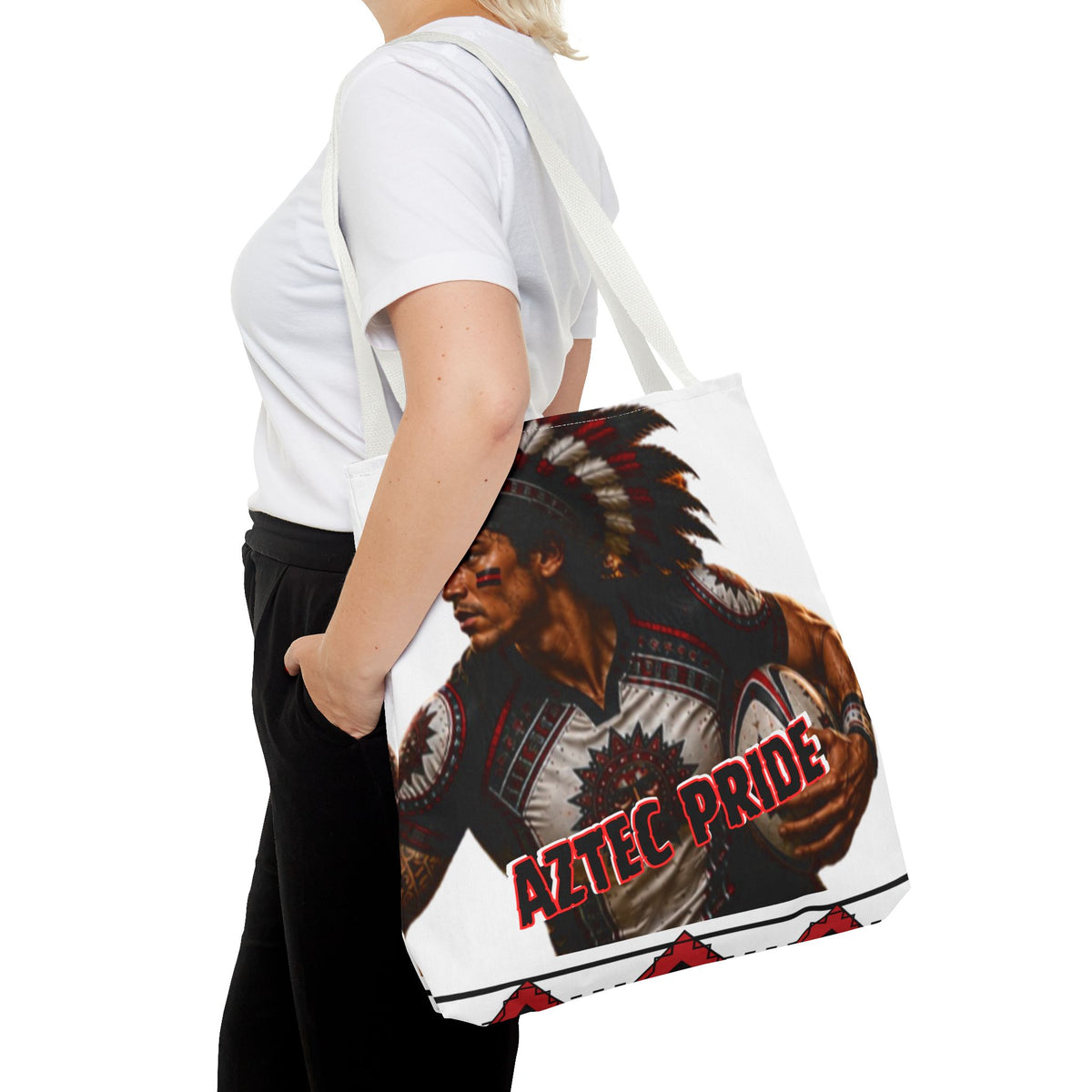 Aztec Rugby Male Warrior Tote Bag | Aztec-Inspired AI Art • Made & Shipped in the USA • 🚚 FREE USA Shipping • FREE Personalization