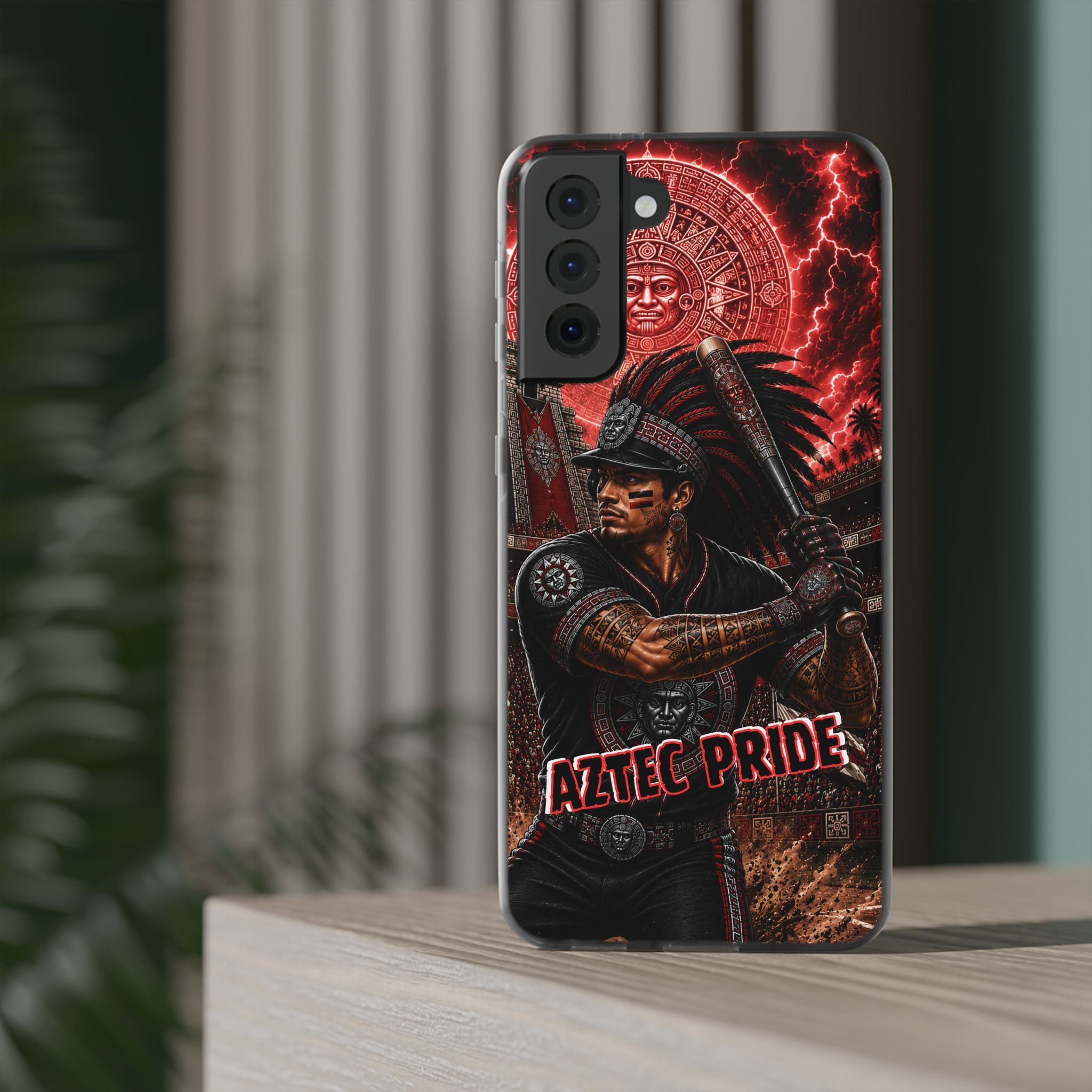 Aztec Baseball Warrior – Flexi Phone Case (iPhone & Samsung • Clear TPU • Made & Shipped in the USA • 🚚 FREE USA Shipping • Personalized Option)