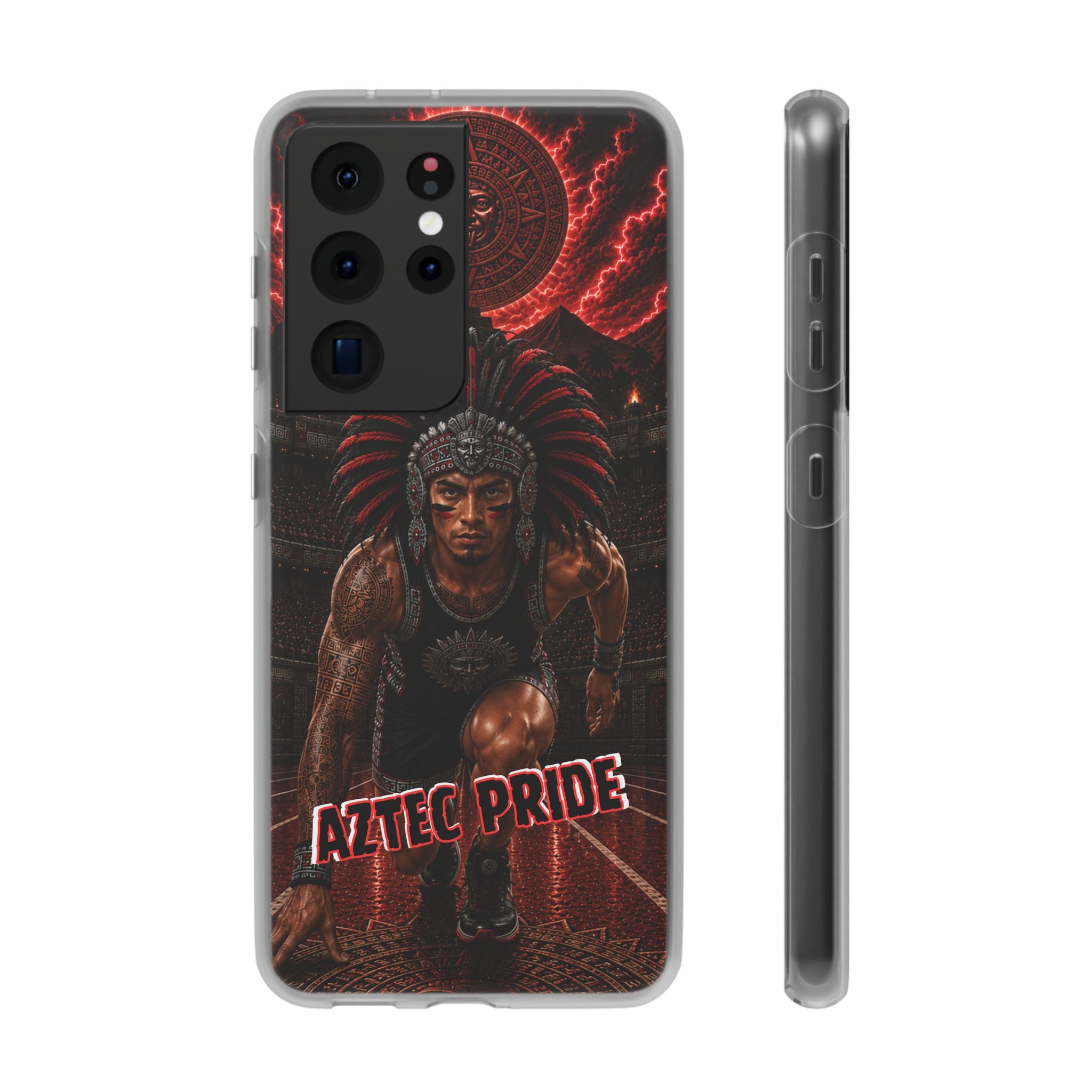 Aztec Track & Field Male Warrior – Flexi Phone Case (iPhone & Samsung • Clear TPU • Made & Shipped in the USA • 🚚 FREE USA Shipping • Personalized Option)