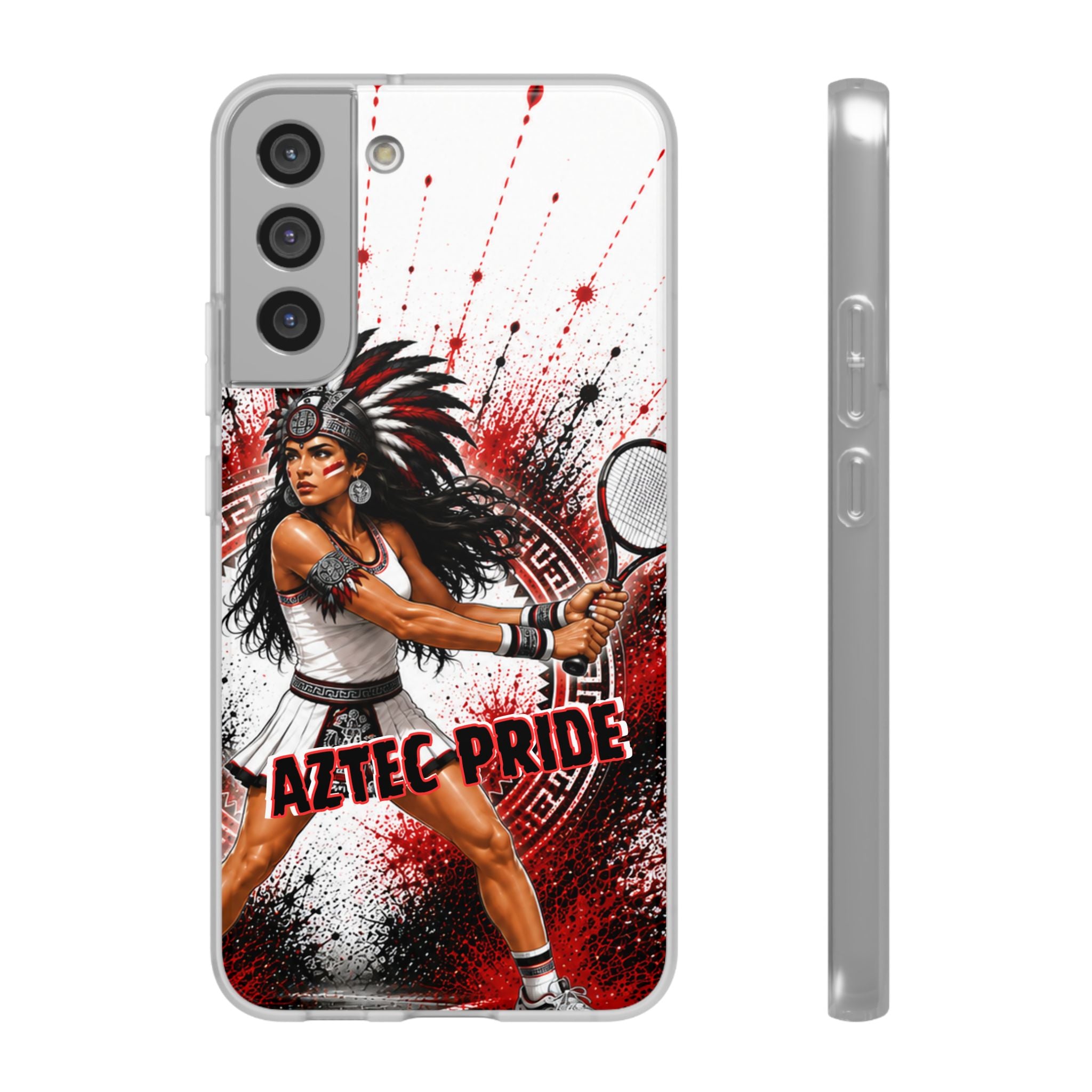 Aztec Tennis Female Warrior – Flexi Phone Case (iPhone & Samsung • Clear TPU • Made & Shipped in the USA • 🚚 FREE USA Shipping • Personalized Option)