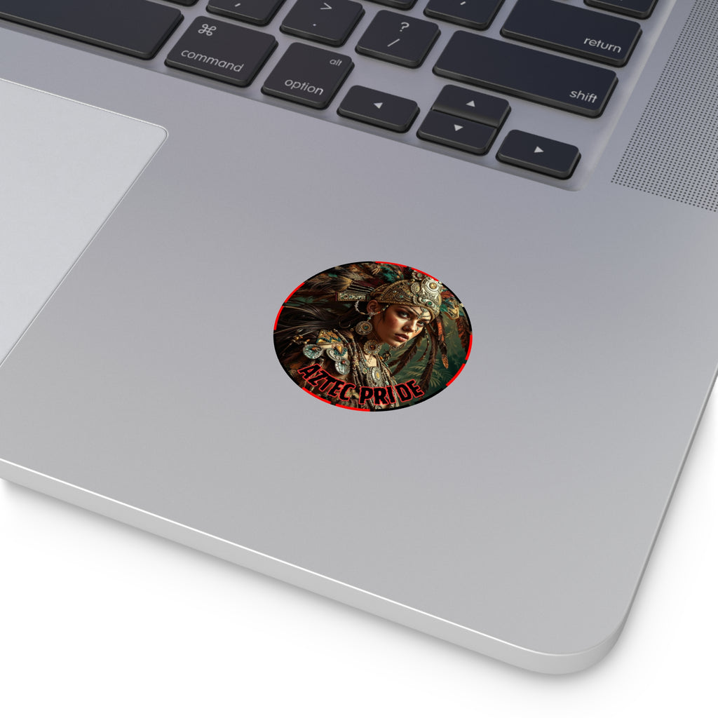 Aztec Warrior Goddess Round Vinyl Sticker – Waterproof Matte Decal (2”–6”)