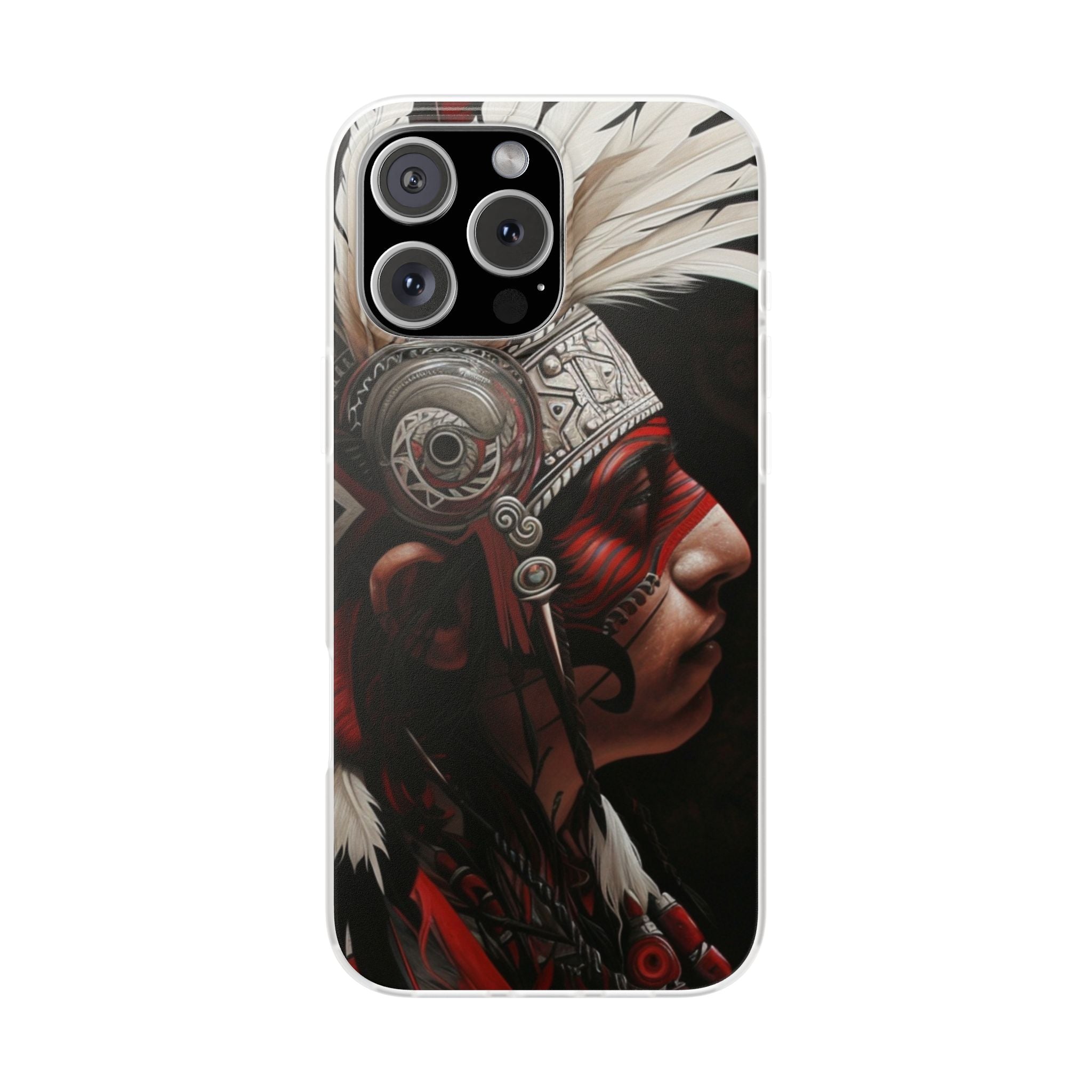 Aztec Warrior King – Flexi Phone Case (iPhone & Samsung • Clear TPU • Made in USA • Personalized Option)