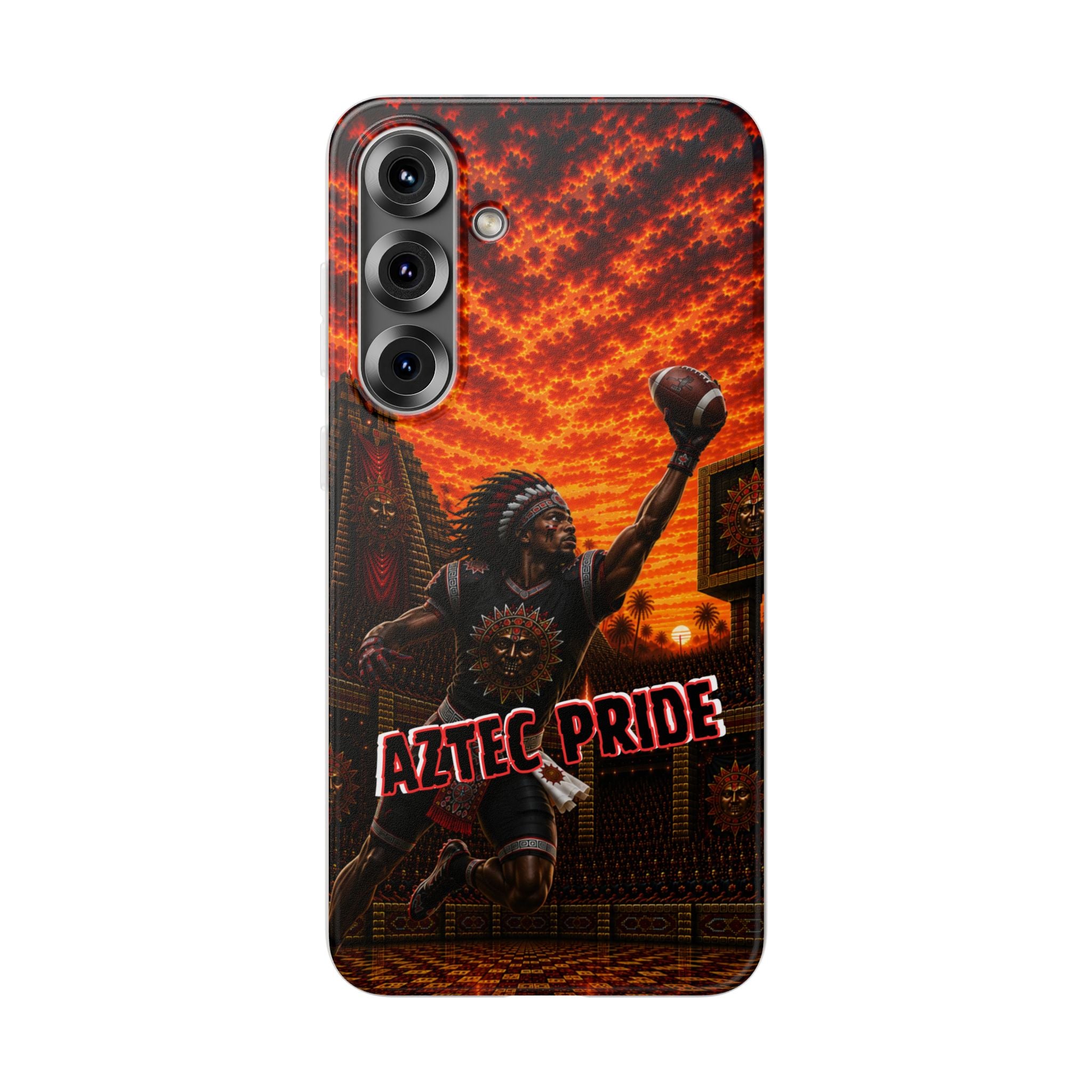 Aztec Football Warrior – Flexi Phone Case (iPhone & Samsung • Clear TPU • Made & Shipped in the USA • 🚚 FREE USA Shipping • Personalized Option)