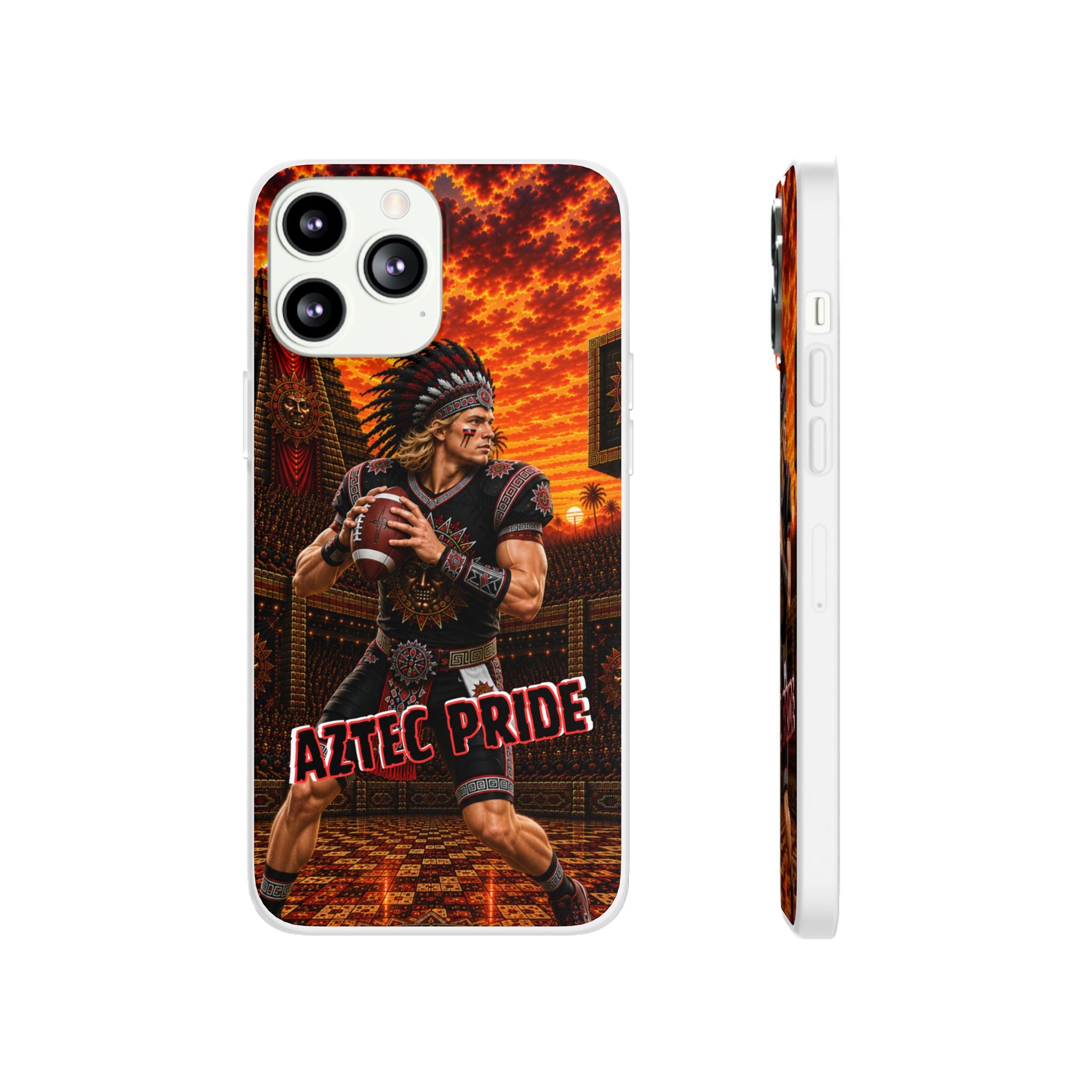 Aztec Football Warrior – Flexi Phone Case (iPhone & Samsung • Clear TPU • Made & Shipped in the USA • 🚚 FREE USA Shipping • Personalized Option)