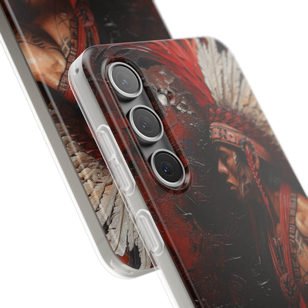 Aztec Noble Warrior – Flexi Phone Case (iPhone & Samsung • Clear TPU • Made in USA • Personalized Option)