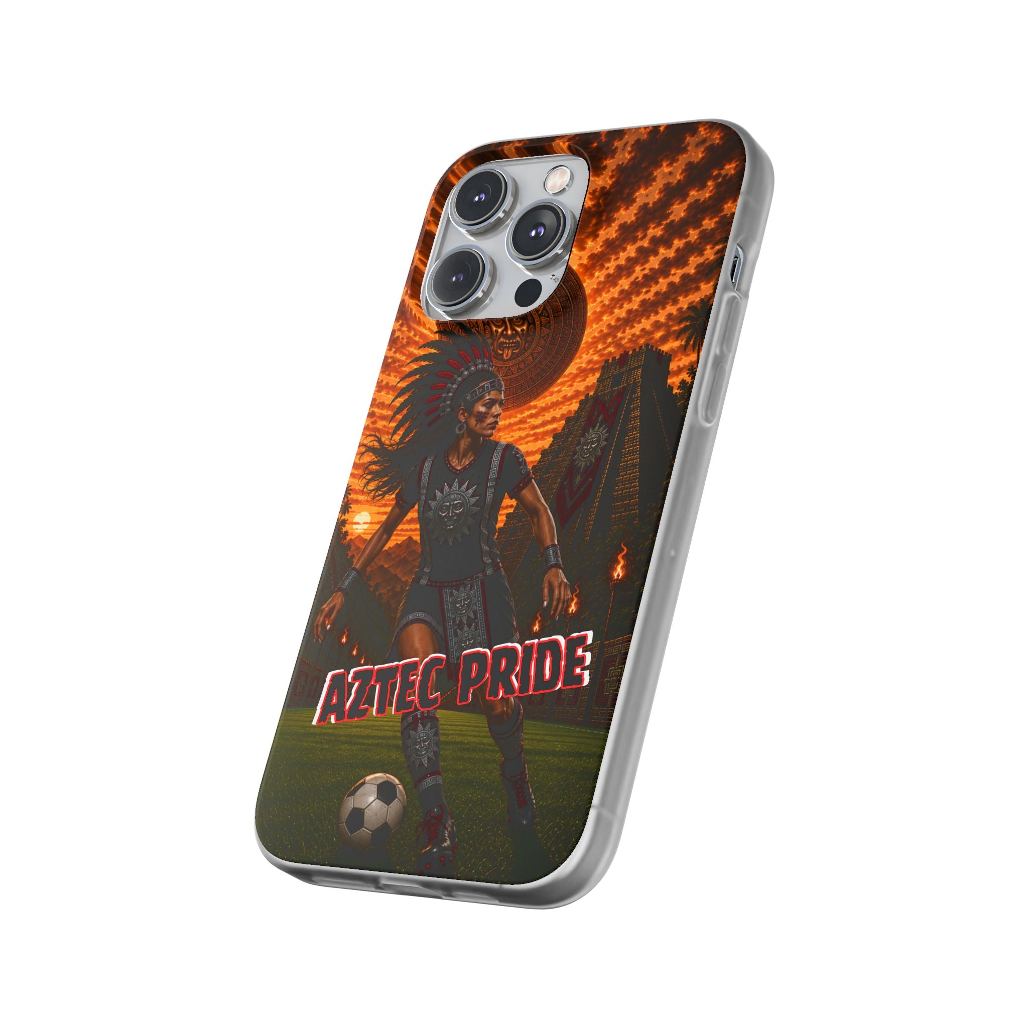 Aztec Soccer Female Warrior – Flexi Phone Case (iPhone & Samsung • Clear TPU • Made & Shipped in the USA • 🚚 FREE USA Shipping • Personalized Option)