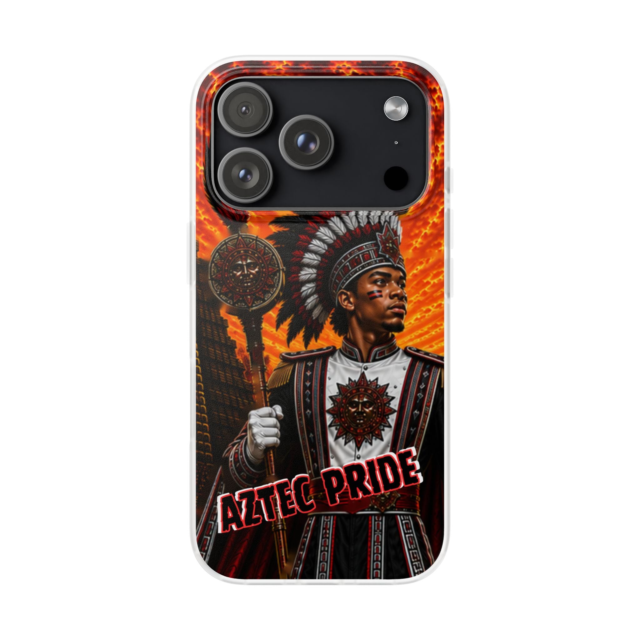Aztec Drum Major Warrior – Flexi Phone Case (iPhone & Samsung • Clear TPU • Made & Shipped in the USA • 🚚 FREE USA Shipping • Personalized Option)