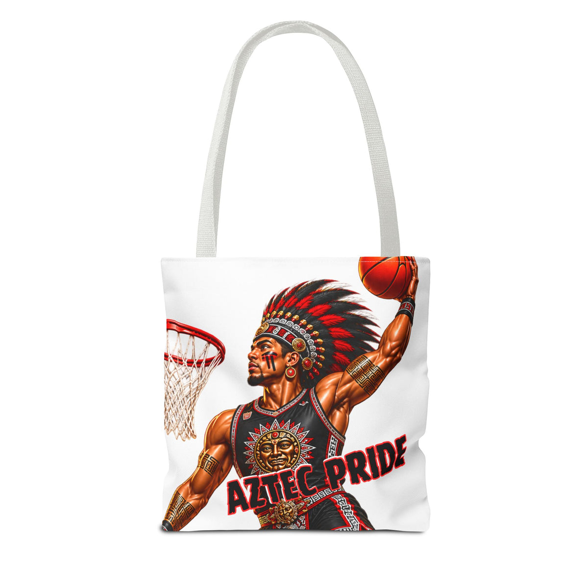 Aztec Basketball Dunk Warrior Tote Bag | Aztec-Inspired AI Art • Made & Shipped in the USA • 🚚 FREE USA Shipping • FREE Personalization
