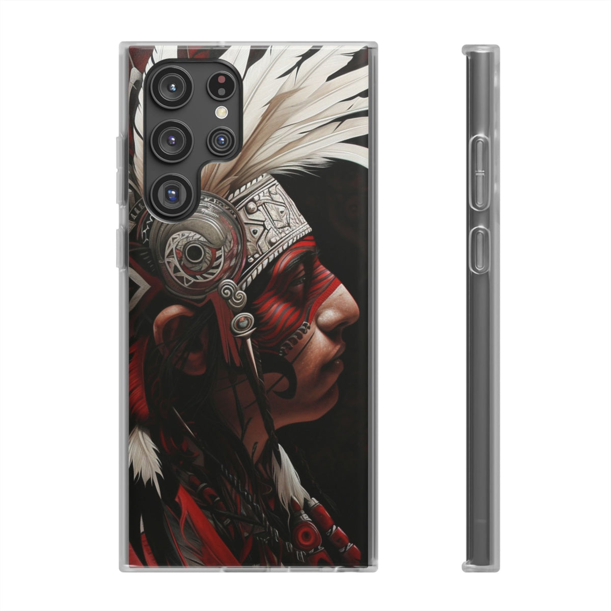 Aztec Warrior King – Flexi Phone Case (iPhone & Samsung • Clear TPU • Made in USA • Personalized Option)