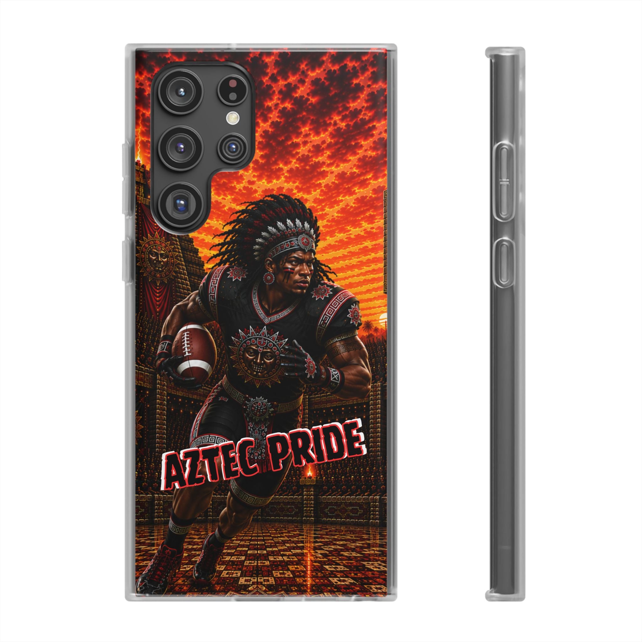 Aztec Football Warrior – Flexi Phone Case (iPhone & Samsung • Clear TPU • Made & Shipped in the USA • 🚚 FREE USA Shipping • Personalized Option)