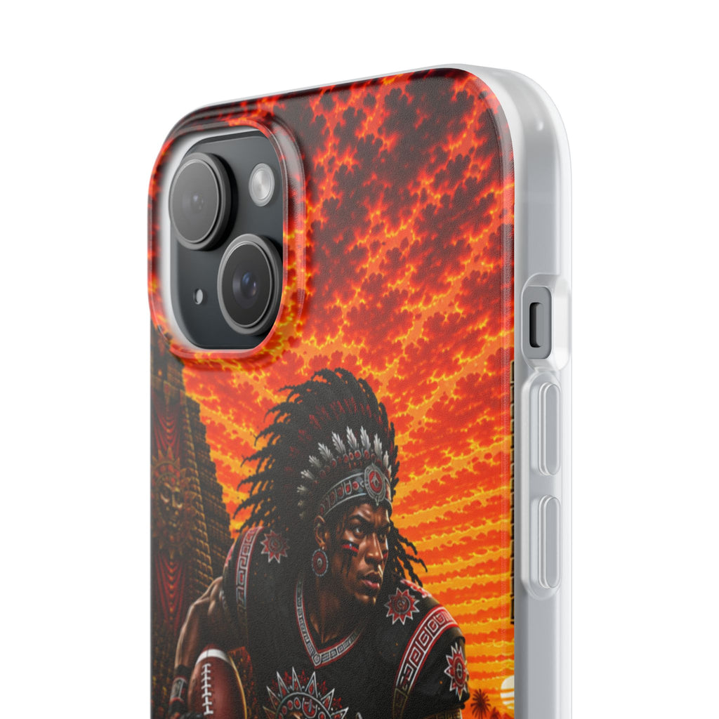 Aztec Football Warrior – Flexi Phone Case (iPhone & Samsung • Clear TPU • Made & Shipped in the USA • 🚚 FREE USA Shipping • Personalized Option)