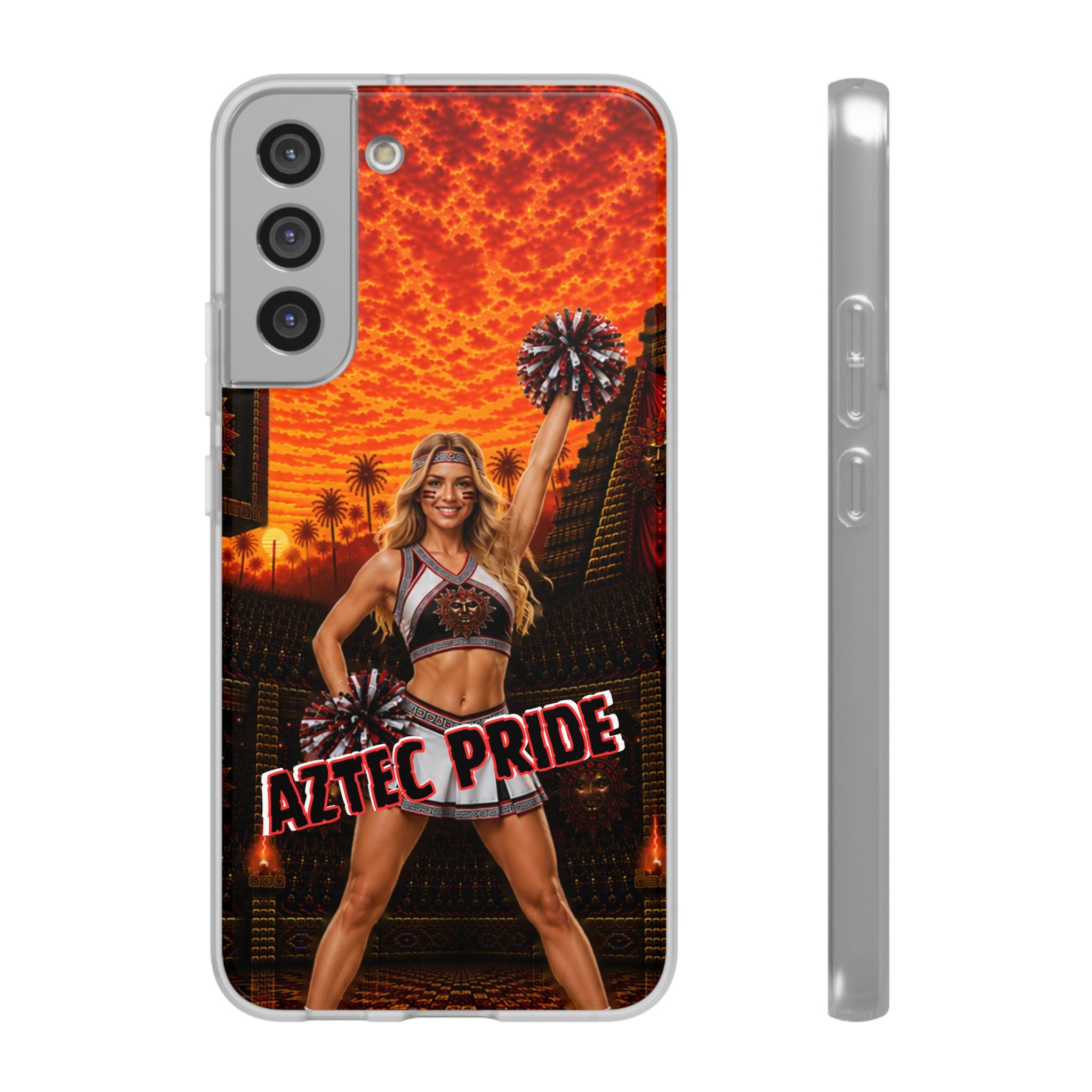 Aztec Cheerleader Warrior – Flexi Phone Case (iPhone & Samsung • Clear TPU • Made & Shipped in the USA • 🚚 FREE USA Shipping • Personalized Option)