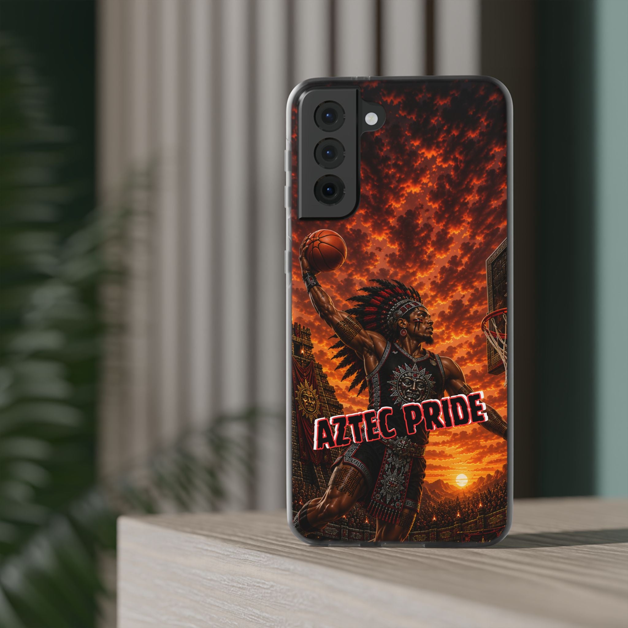 Aztec Basketball Male Warrior – Flexi Phone Case (iPhone & Samsung • Clear TPU • Made & Shipped in the USA • 🚚 FREE USA Shipping • Personalized Option)