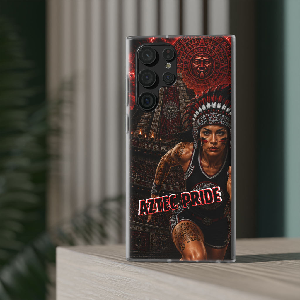 Aztec Track & Field Female Warrior – Flexi Phone Case (iPhone & Samsung • Clear TPU • Made & Shipped in the USA • 🚚 FREE USA Shipping • Personalized Option)