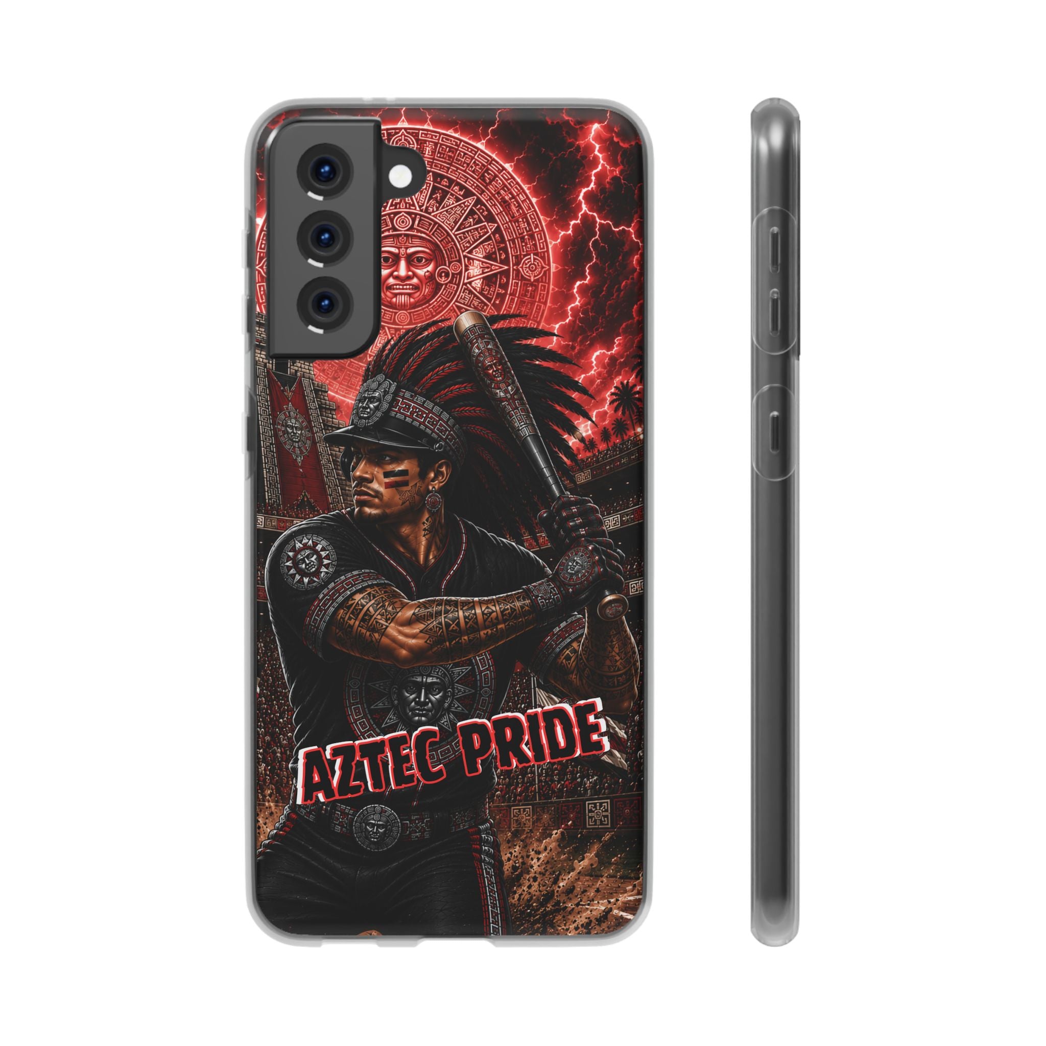 Aztec Baseball Warrior – Flexi Phone Case (iPhone & Samsung • Clear TPU • Made & Shipped in the USA • 🚚 FREE USA Shipping • Personalized Option)
