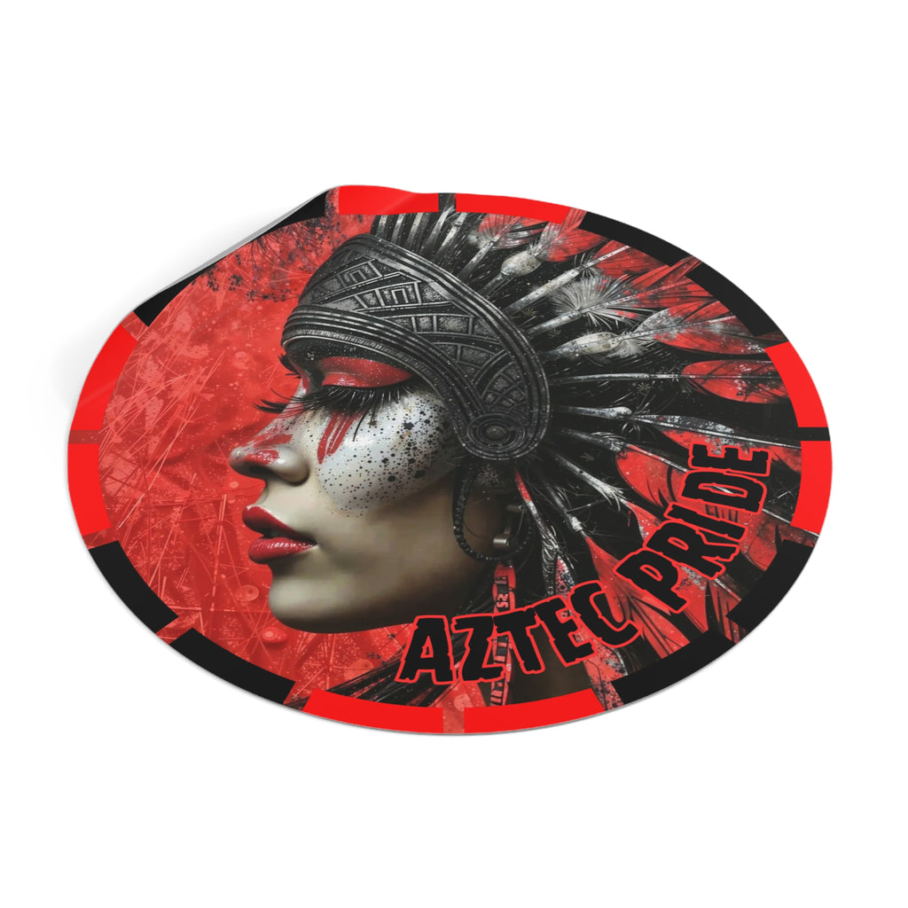 Aztec Fearless Goddess Round Vinyl Sticker – Waterproof Matte Decal (2”–6”)
