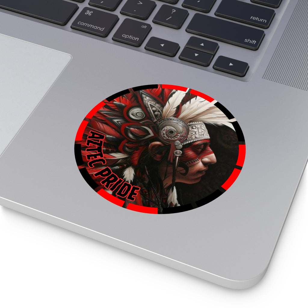 Aztec Warrior King Round Vinyl Sticker – Waterproof Matte Decal (2”–6”)