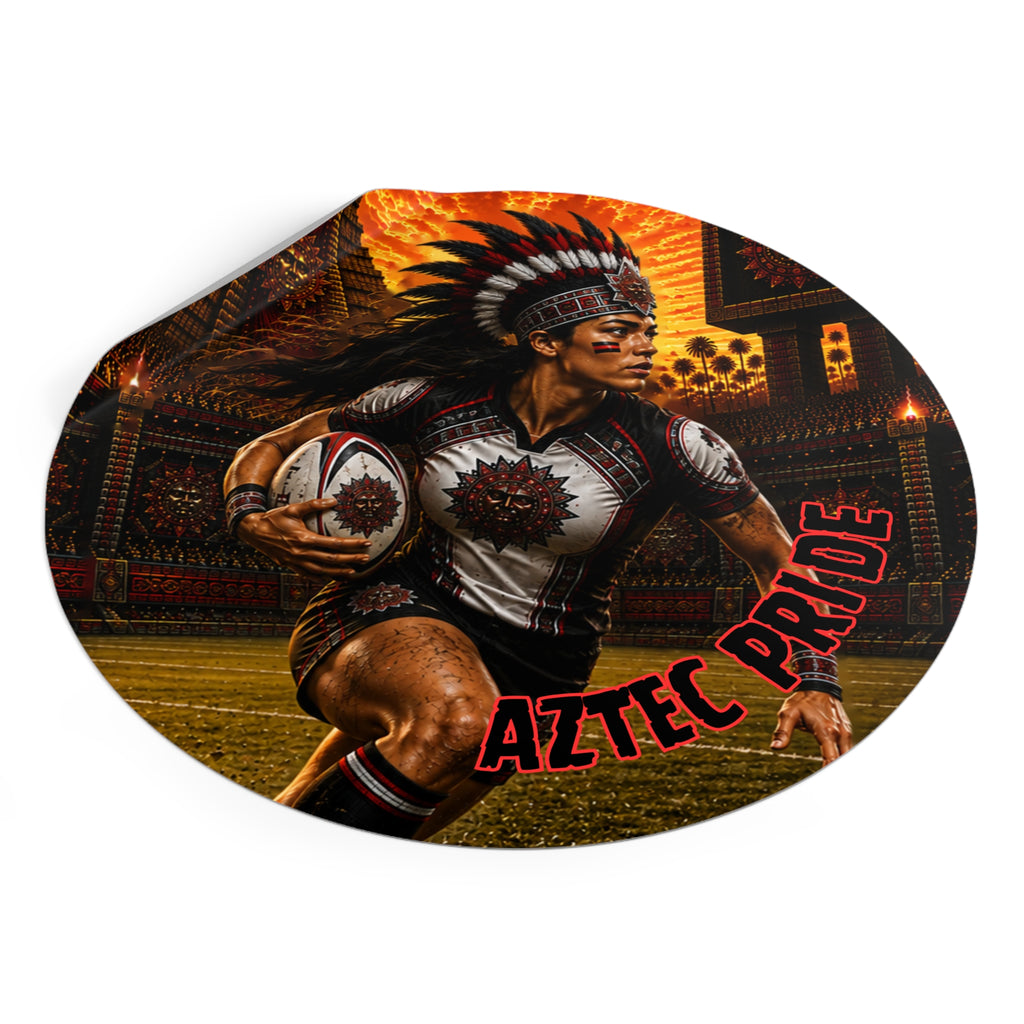 Aztec Rugby Female Warrior Round Vinyl Sticker 2”–6” | Made & Shipped in the USA • 🚚 FREE USA Shipping • Personalized Option