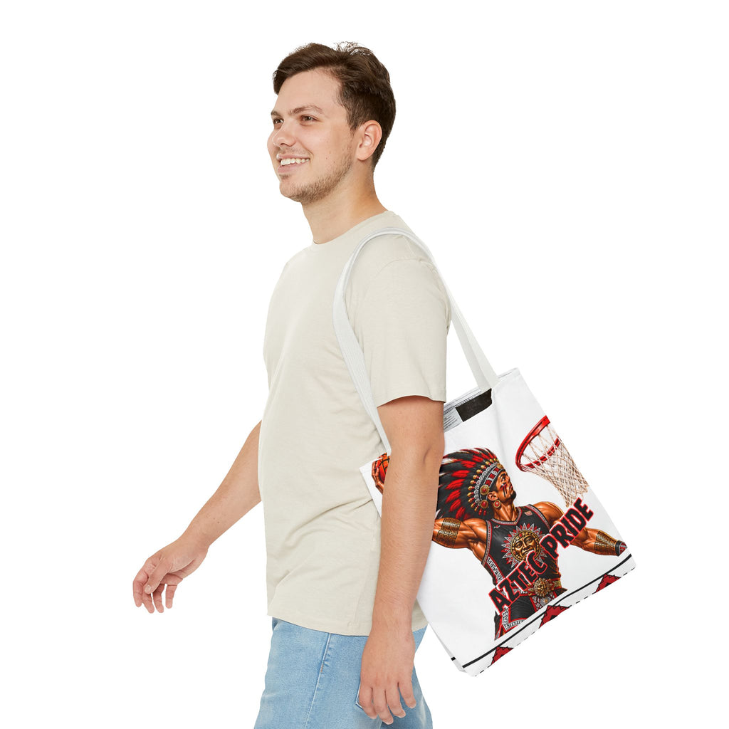 Aztec Basketball Dunk Warrior Tote Bag | Aztec-Inspired AI Art • Made & Shipped in the USA • 🚚 FREE USA Shipping • FREE Personalization