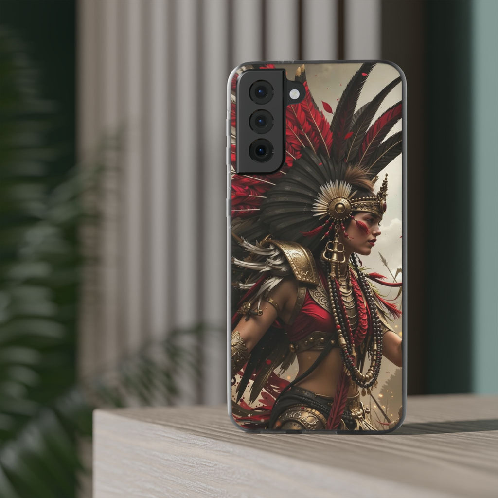 Aztec Warrior Queen – Flexi Phone Case (iPhone & Samsung • Clear TPU • Made in USA • Personalized Option)