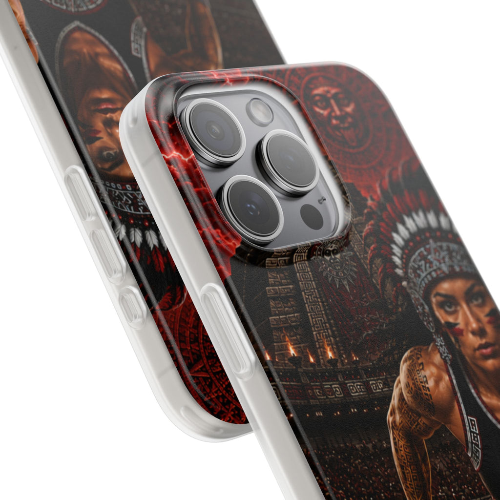 Aztec Track & Field Female Warrior – Flexi Phone Case (iPhone & Samsung • Clear TPU • Made & Shipped in the USA • 🚚 FREE USA Shipping • Personalized Option)