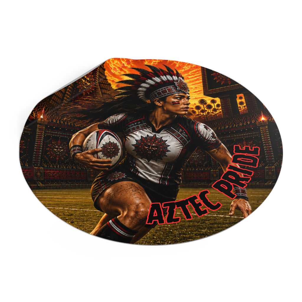 Aztec Rugby Female Warrior Round Vinyl Sticker 2”–6” | Made & Shipped in the USA • 🚚 FREE USA Shipping • Personalized Option