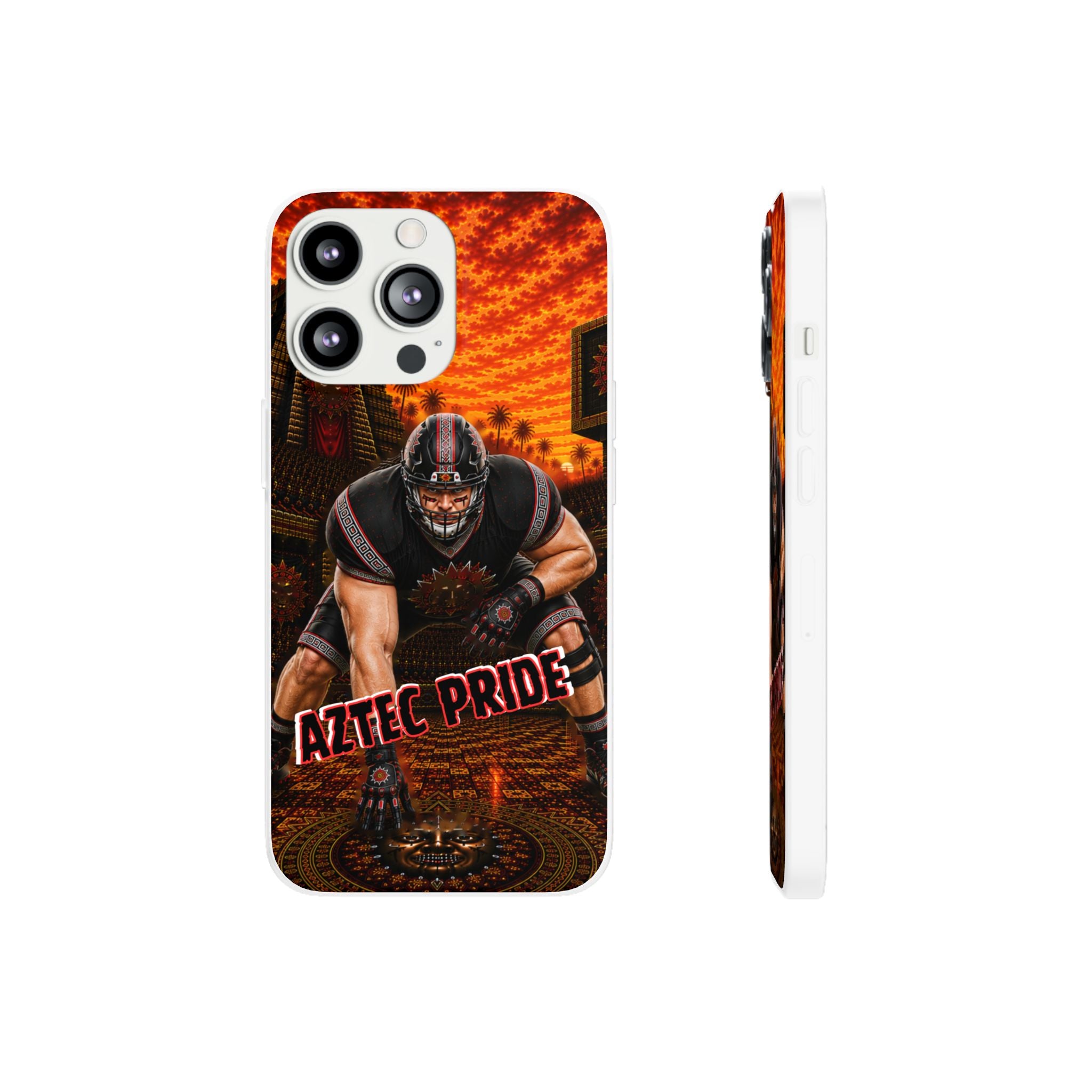 Aztec Football Warrior – Flexi Phone Case (iPhone & Samsung • Clear TPU • Made & Shipped in the USA • 🚚 FREE USA Shipping • Personalized Option)