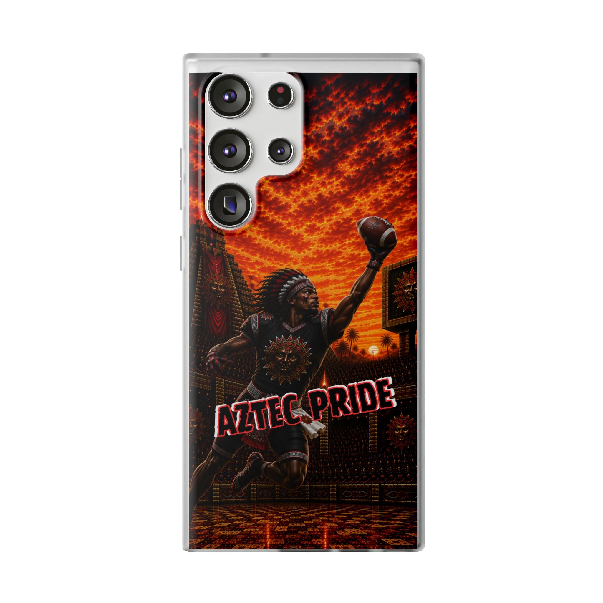 Aztec Football Warrior – Flexi Phone Case (iPhone & Samsung • Clear TPU • Made & Shipped in the USA • 🚚 FREE USA Shipping • Personalized Option)