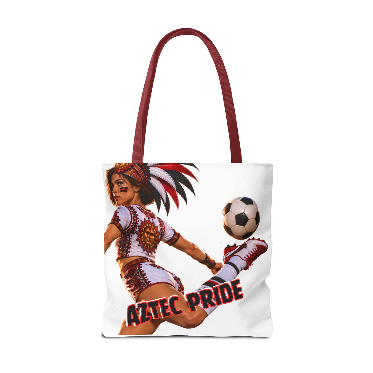 Aztec Soccer Female Warrior Tote Bag | Aztec-Inspired AI Art • Made & Shipped in the USA • 🚚 FREE USA Shipping • FREE Personalization