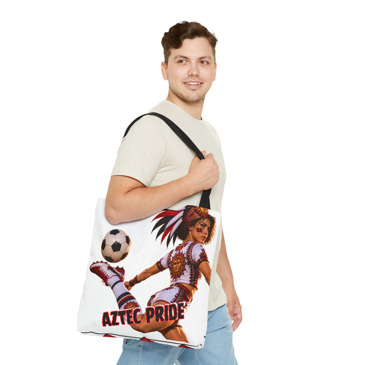 Aztec Soccer Female Warrior Tote Bag | Aztec-Inspired AI Art • Made & Shipped in the USA • 🚚 FREE USA Shipping • FREE Personalization