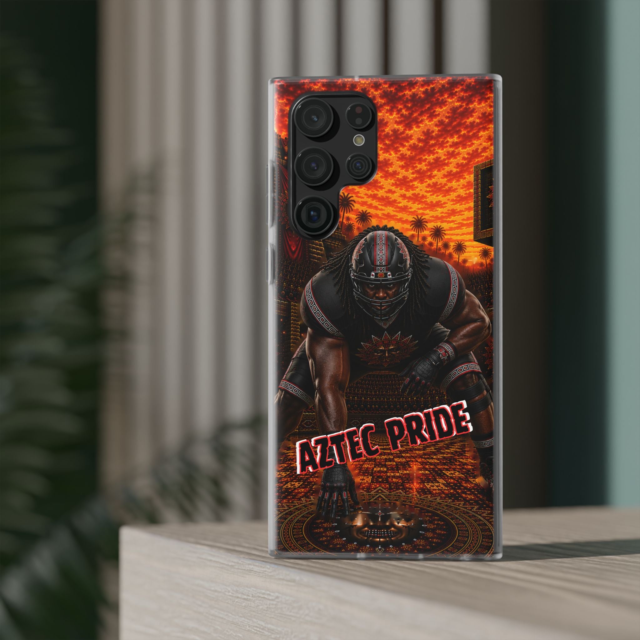 Aztec Football Warrior – Flexi Phone Case (iPhone & Samsung • Clear TPU • Made & Shipped in the USA • 🚚 FREE USA Shipping • Personalized Option)