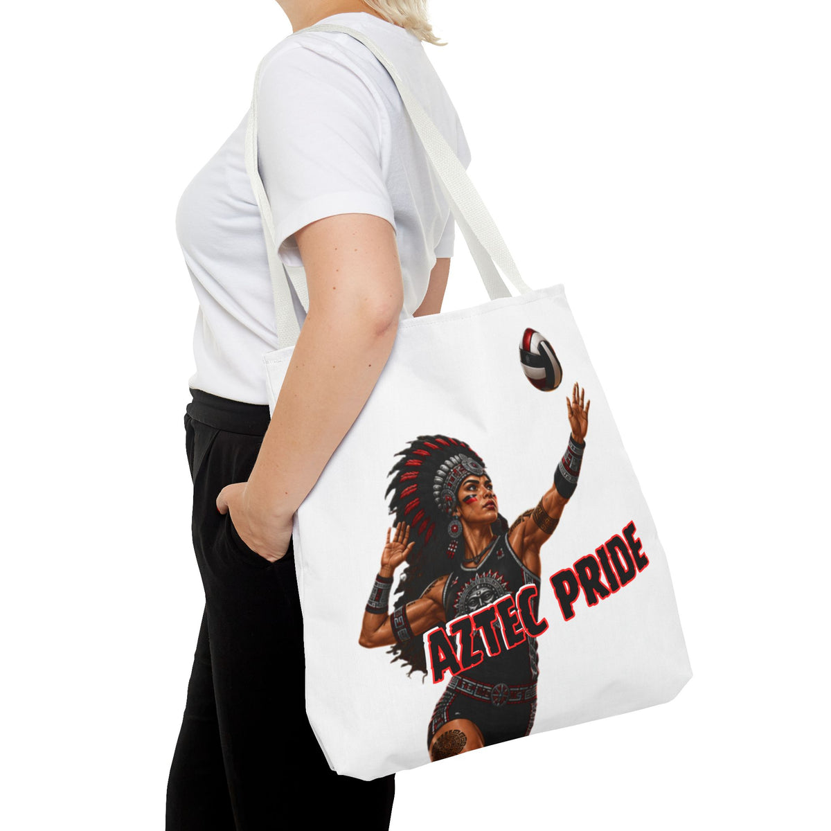 Aztec Volleyball Warrior Tote Bag | Aztec-Inspired AI Art • Made & Shipped in the USA • 🚚 FREE USA Shipping • FREE Personalization