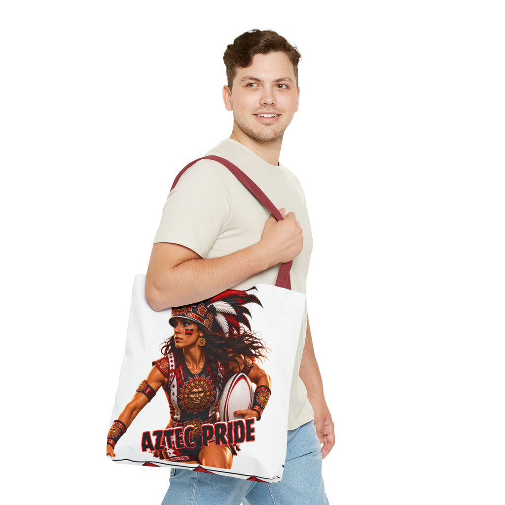 Aztec Rugby Female Warrior Tote Bag | Aztec-Inspired AI Art • Made & Shipped in the USA • 🚚 FREE USA Shipping • FREE Personalization