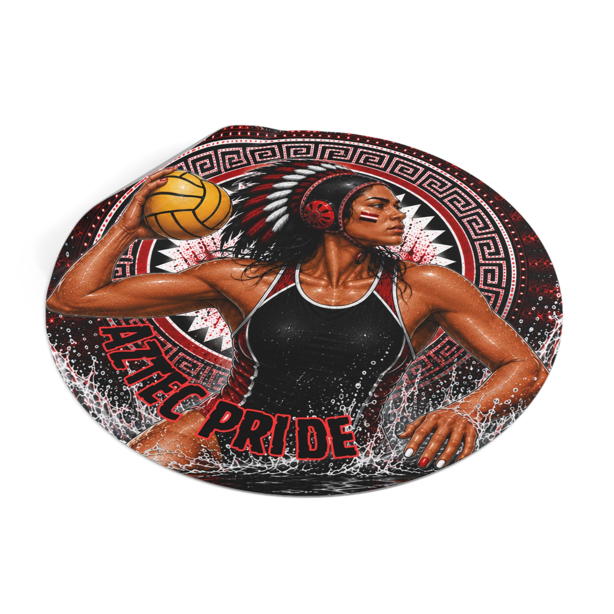 Aztec Water Polo Warrior Round Vinyl Sticker 2”–6” | Made & Shipped in the USA • 🚚 FREE USA Shipping • Personalized Option
