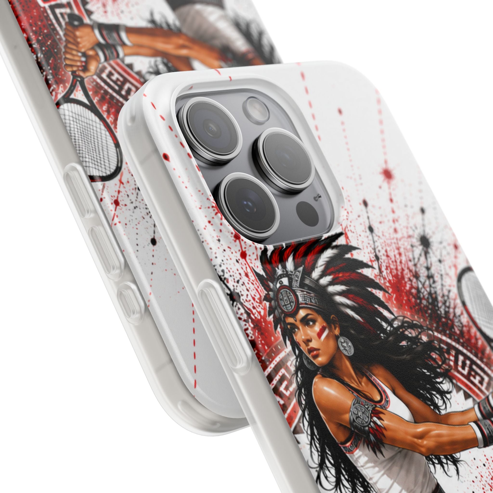 Aztec Tennis Female Warrior – Flexi Phone Case (iPhone & Samsung • Clear TPU • Made & Shipped in the USA • 🚚 FREE USA Shipping • Personalized Option)